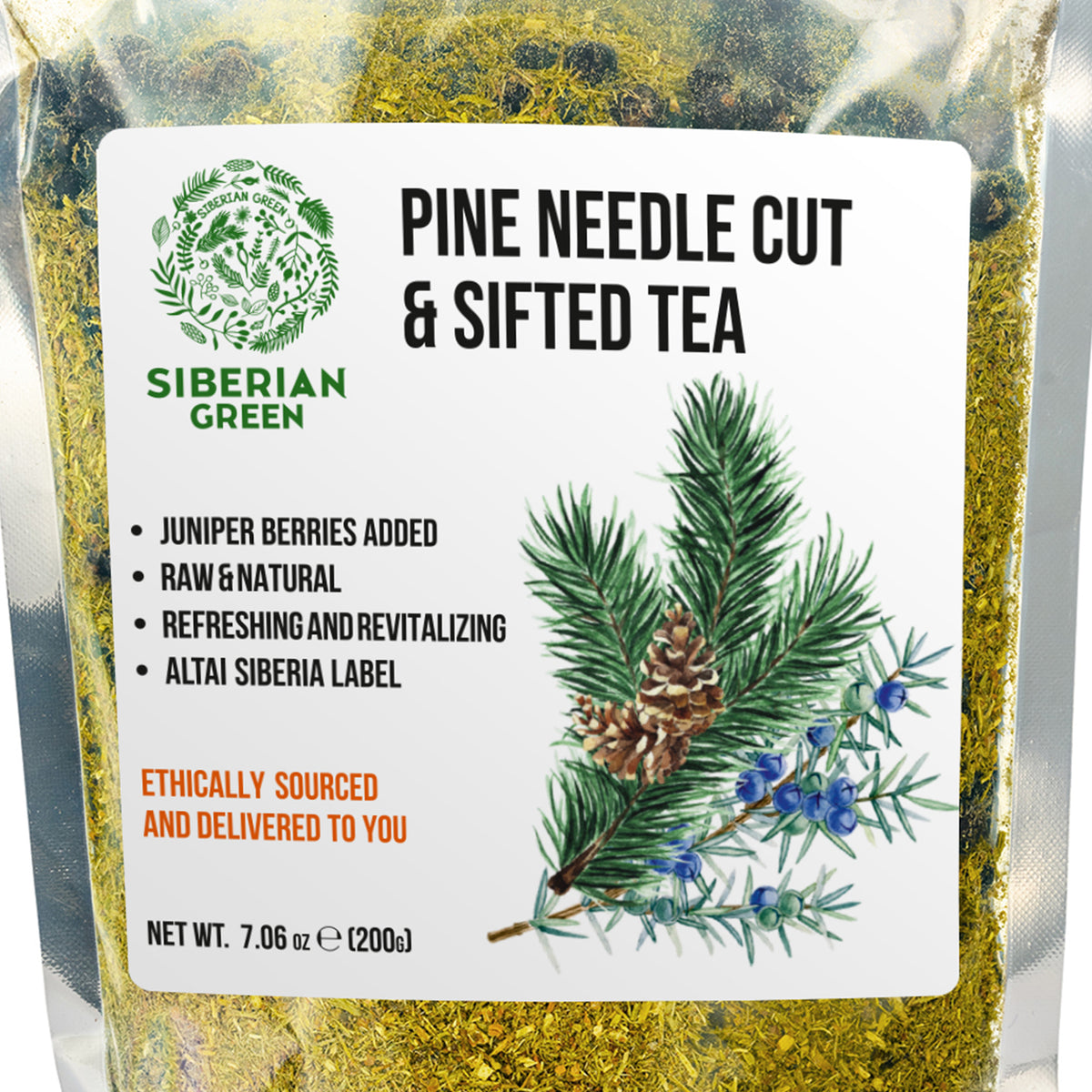 Siberian Pine Needle Tea Powder with Juniper Berries – 200g | Wild-Harvested Herbal Wellness Mix