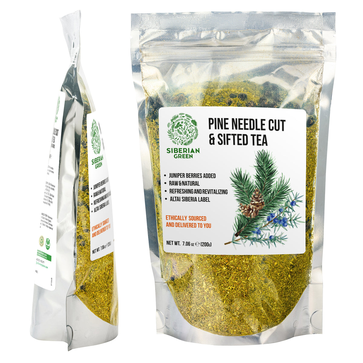 Siberian Pine Needle Tea Powder with Juniper Berries – 200g | Wild-Harvested Herbal Wellness Mix