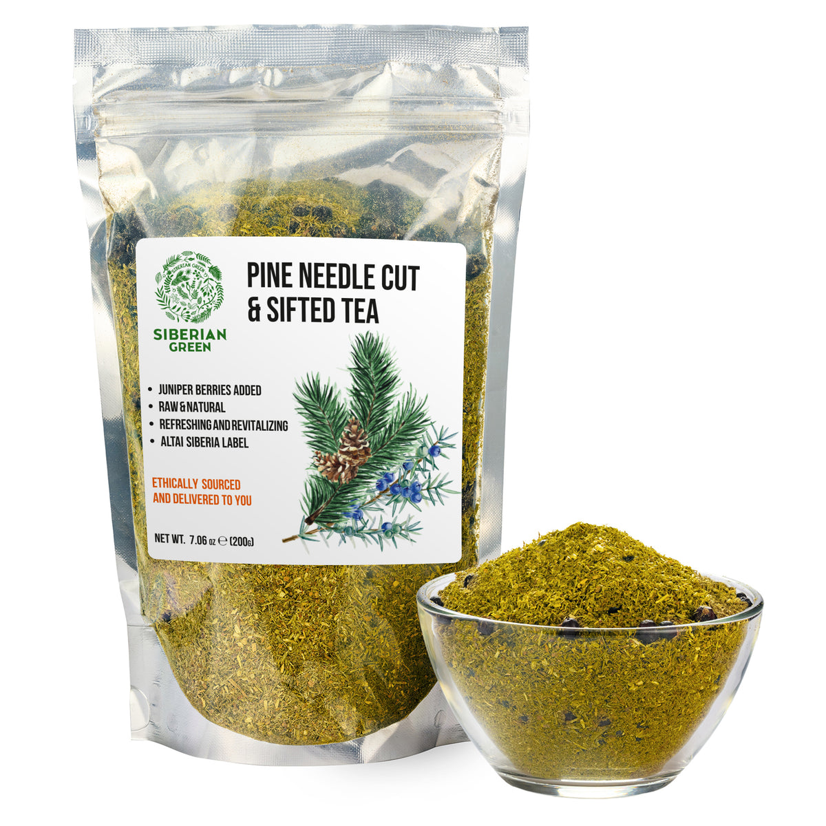 Siberian Pine Needle Tea Powder with Juniper Berries – 200g | Wild-Harvested Herbal Wellness Mix
