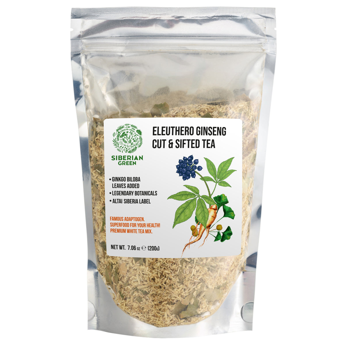 Siberian Ginseng Dried Root Powder with Ginkgo Biloba 200g (7.06 oz) Eleutherococcus Senticosus Siberian Eleuthero Cut Sifted 100% Pure Natural