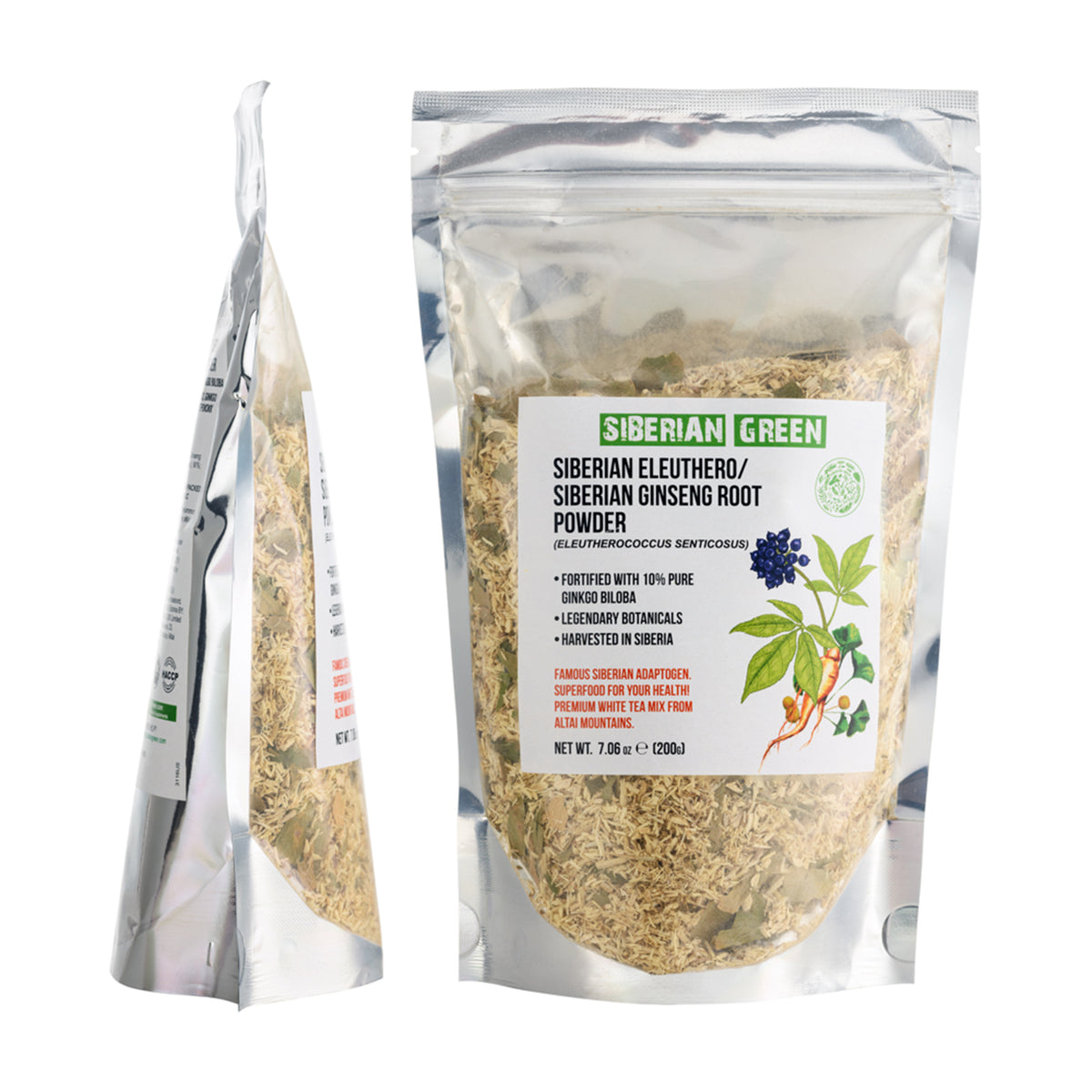Siberian Ginseng Dried Root Powder with Ginkgo Biloba 200g (7.06 oz) Eleutherococcus Senticosus Siberian Eleuthero Cut Sifted 100% Pure Natural