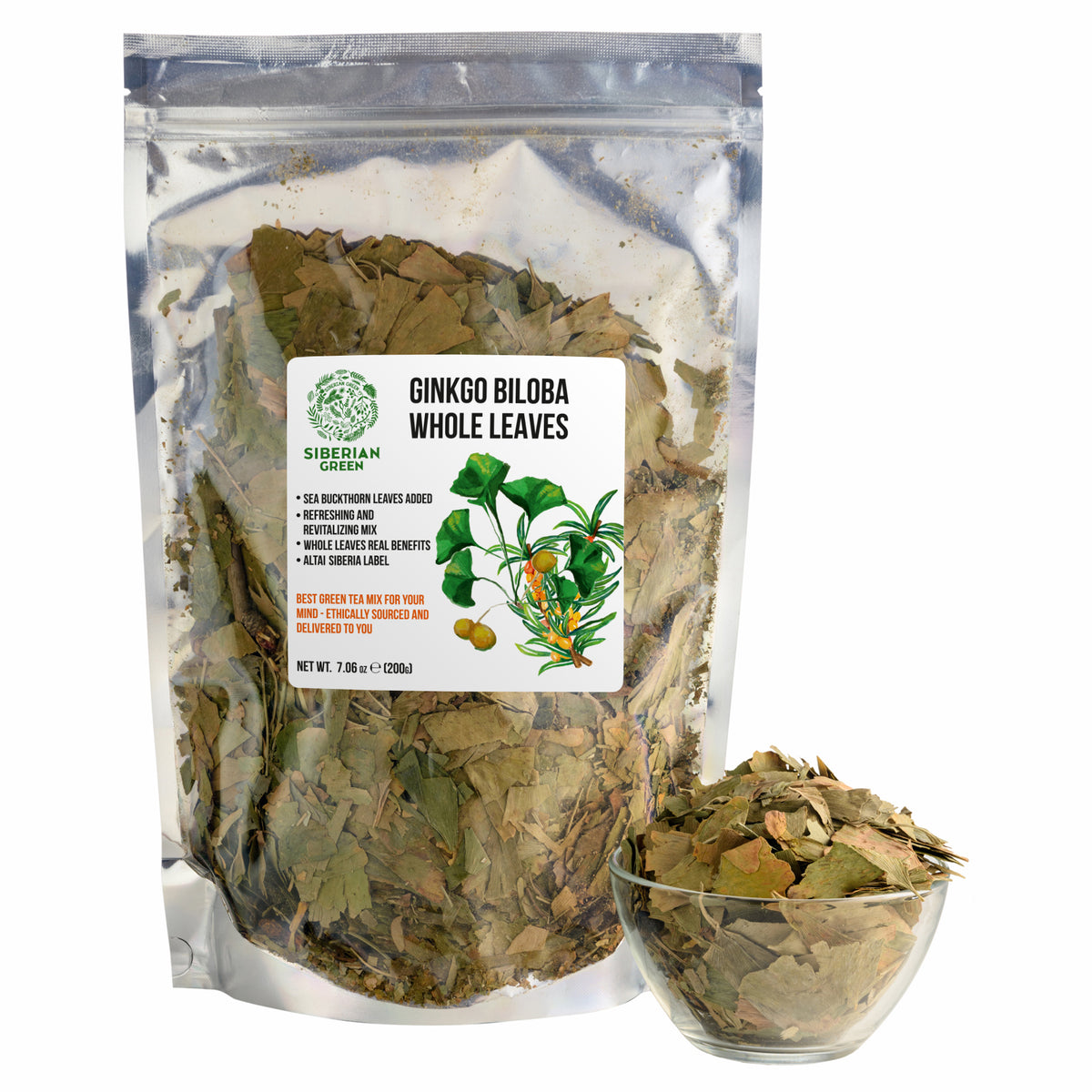 Siberian Ginkgo Biloba with Sea Buckthorn Leaves – 200g Loose Herbal Tea
