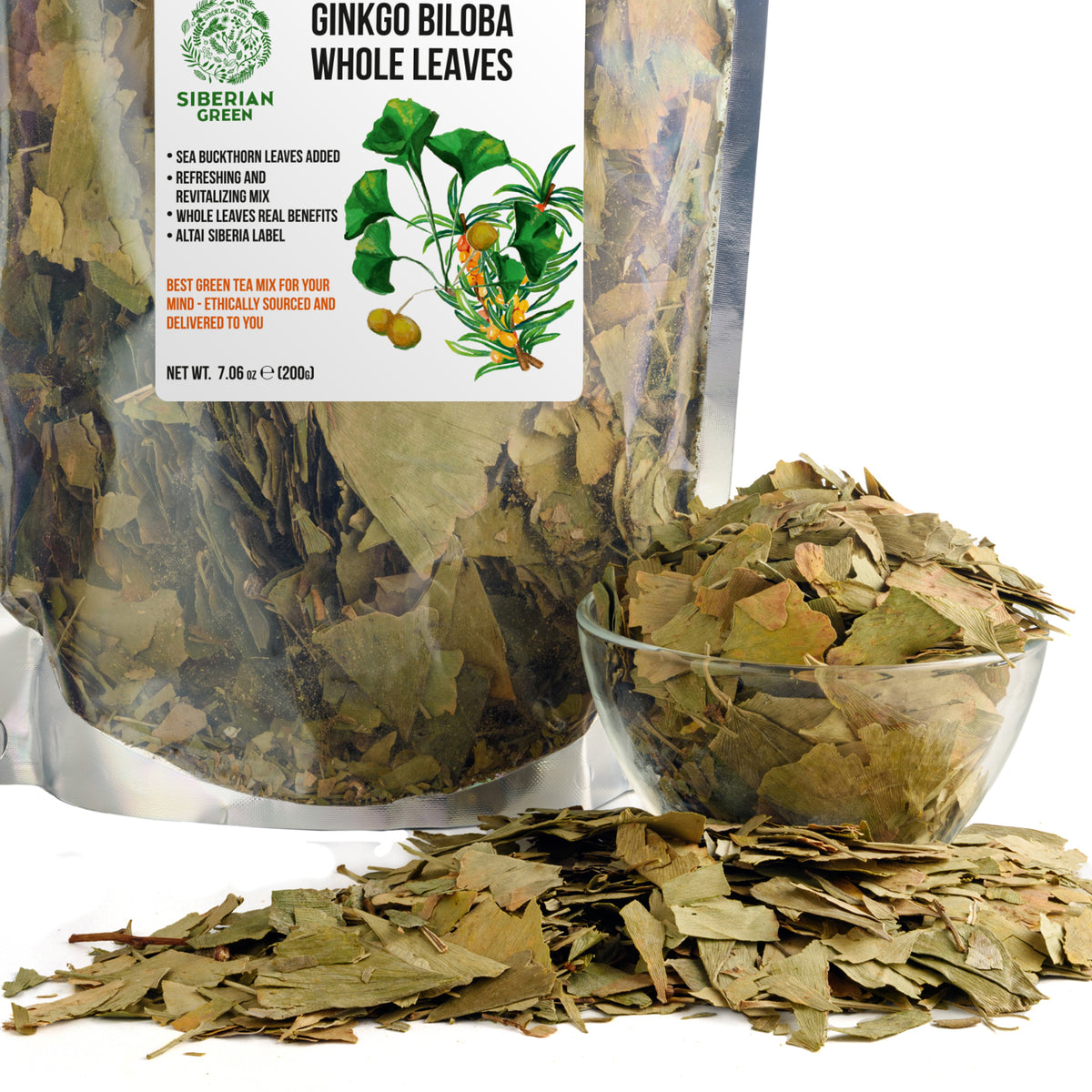 Siberian Ginkgo Biloba with Sea Buckthorn Leaves – 200g Loose Herbal Tea