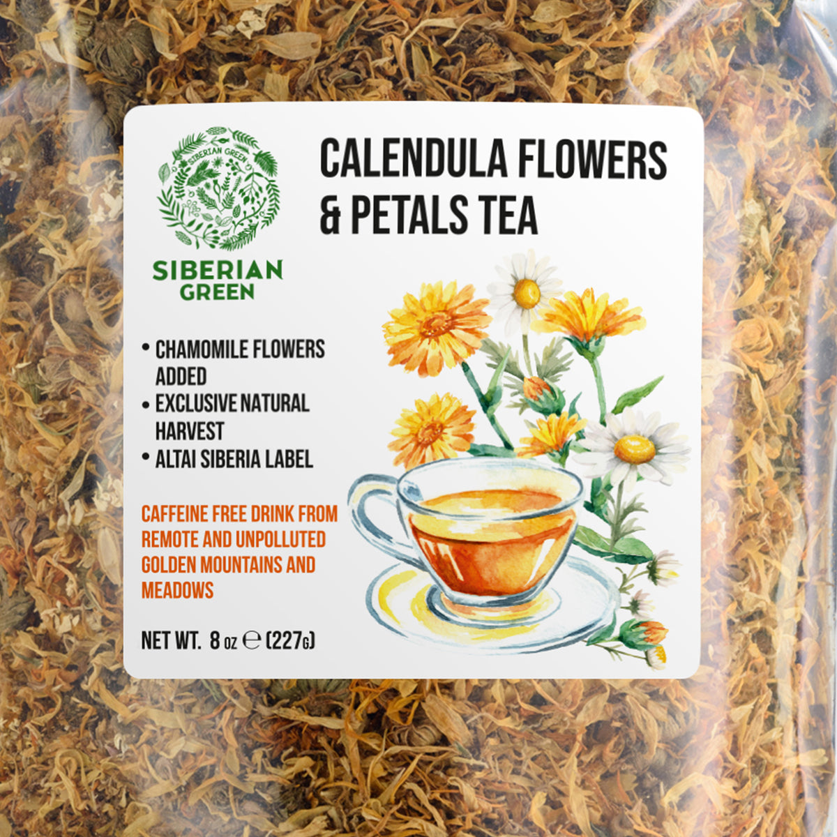 Siberian Green Calendula Tea – Dried Petals and Flowers of Calendula with 100% Natural Ingredients