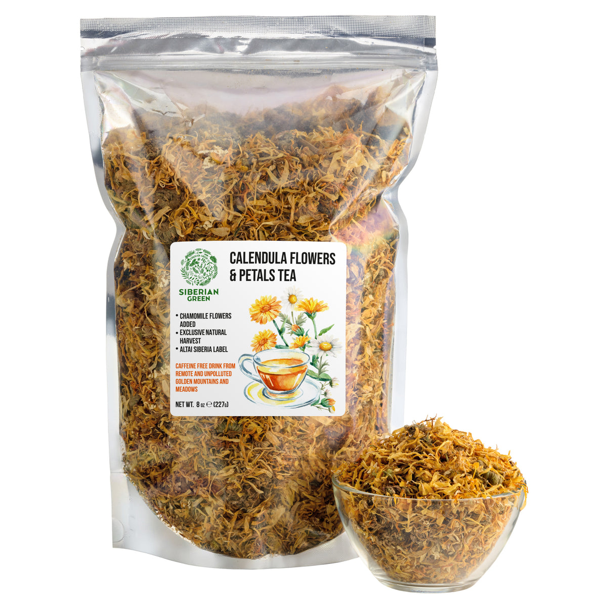 Siberian Green Calendula Tea – Dried Petals and Flowers of Calendula with 100% Natural Ingredients