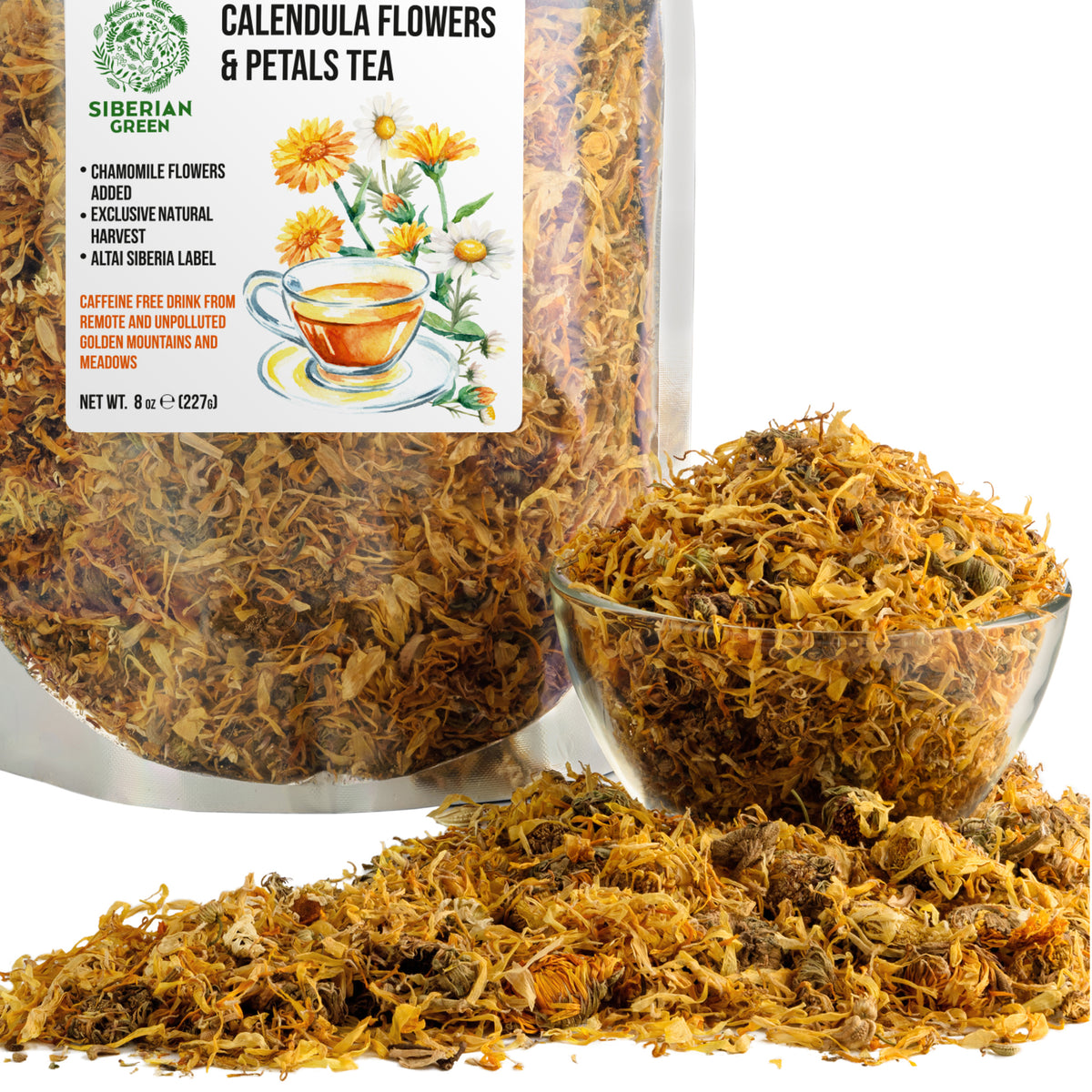 Siberian Green Calendula Tea – Dried Petals and Flowers of Calendula with 100% Natural Ingredients