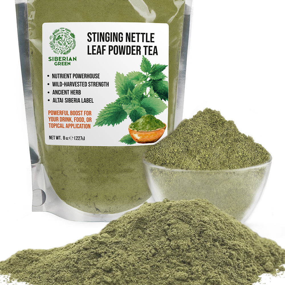 Siberian Green Stinging Nettle Leaf Powder Tea (Urtica dioica) – 8 oz (227 g) Vegan Herbal Powder, Non-GMO Green Superfood Drinks and Daily Wellness