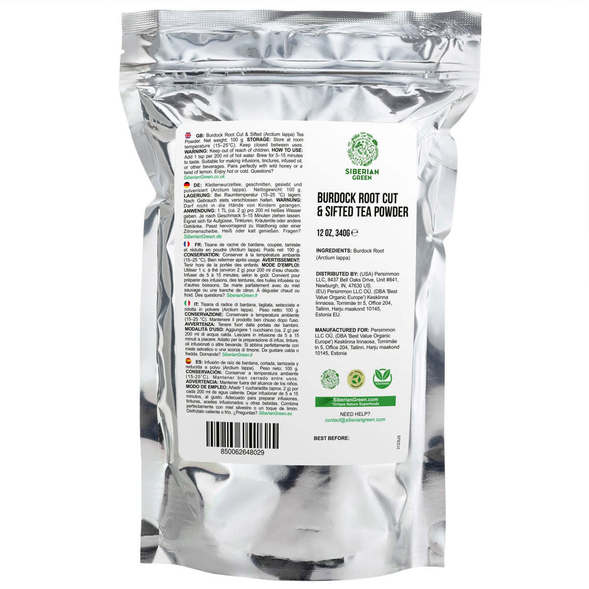 Siberian Green Burdock Root Tea Cut and Sifted Natural Herbal Detox Support and Skin Wellness Premium Arctium Lappa 340 g