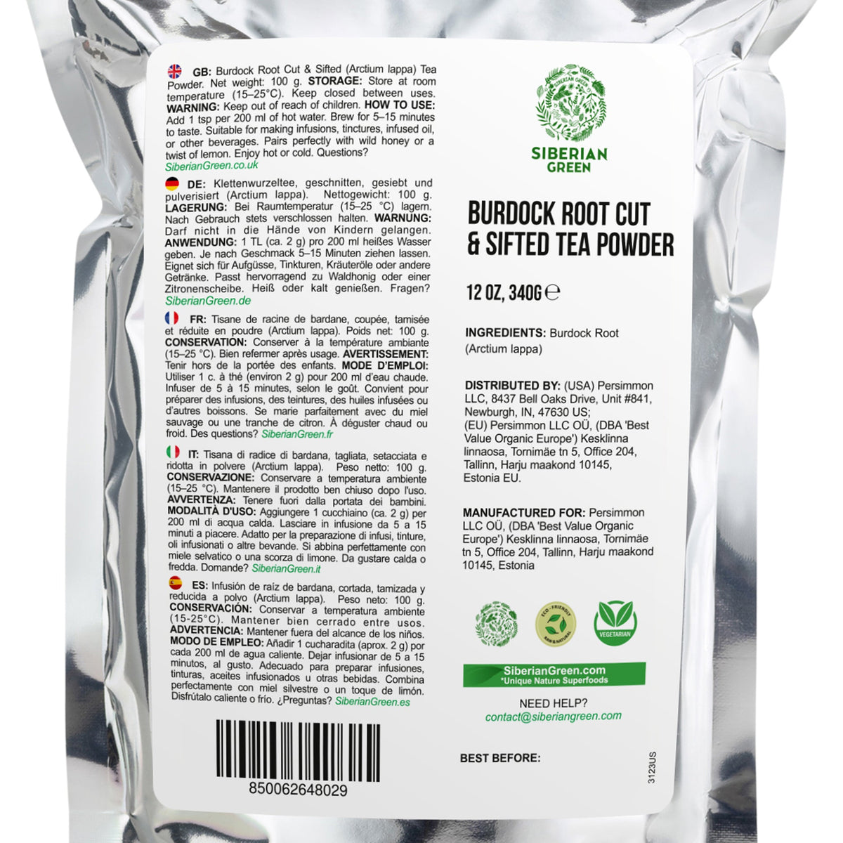 Siberian Green Burdock Root Tea Cut and Sifted Natural Herbal Detox Support and Skin Wellness Premium Arctium Lappa 340 g