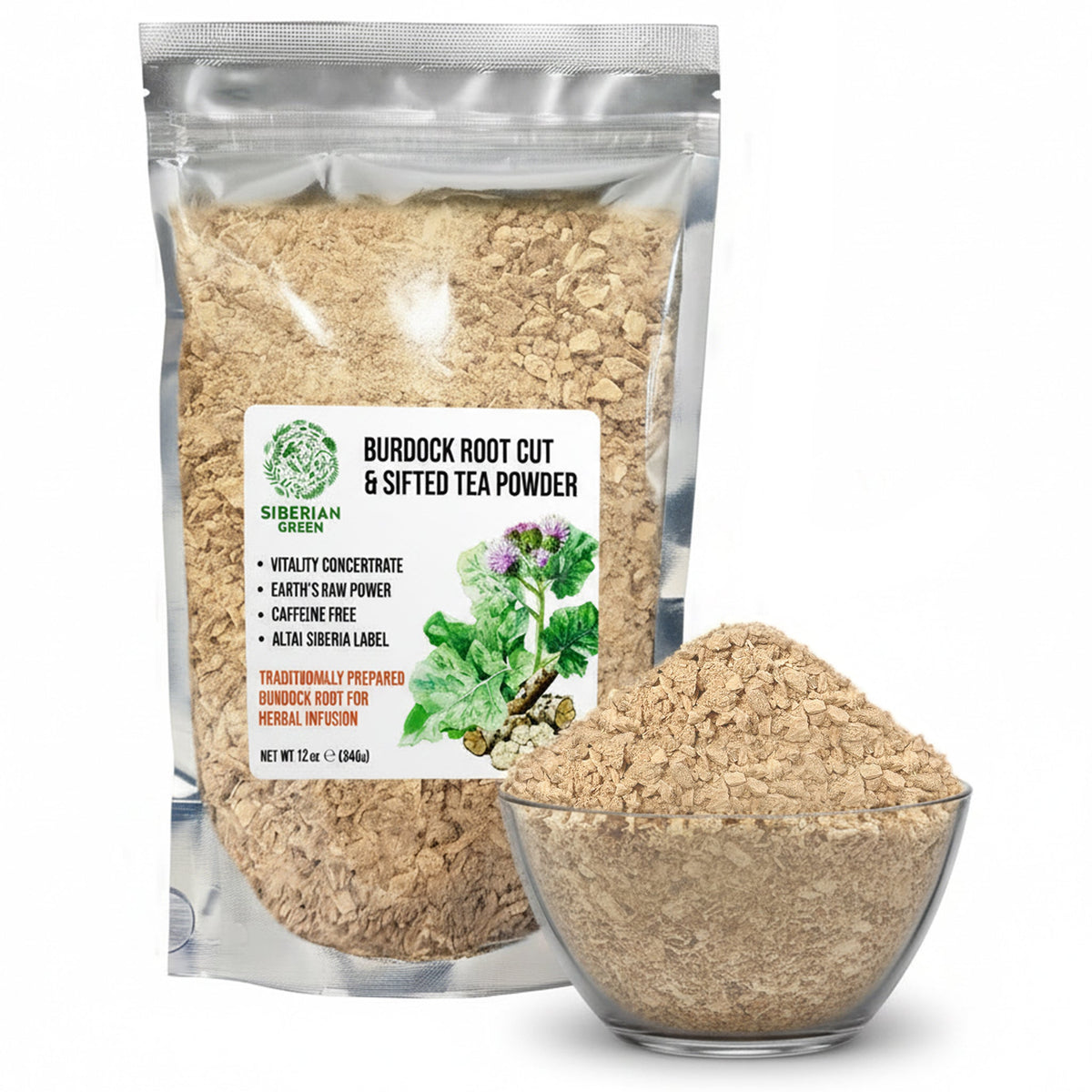 Siberian Green Burdock Root Tea Cut and Sifted Natural Herbal Detox Support and Skin Wellness Premium Arctium Lappa 340 g
