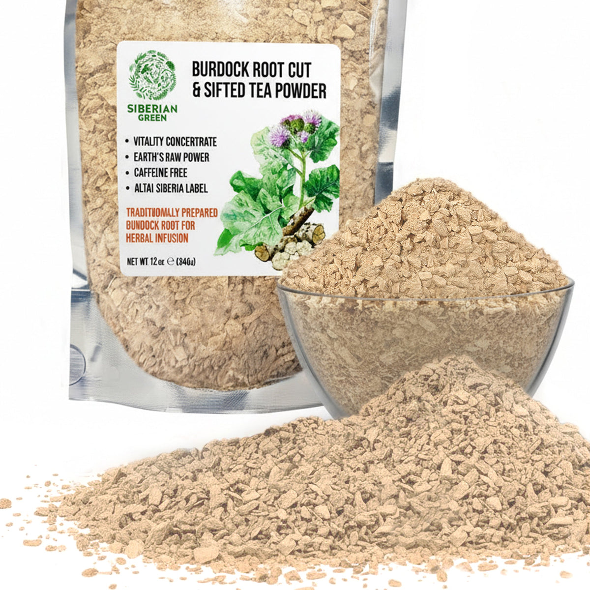 Siberian Green Burdock Root Tea Cut and Sifted Natural Herbal Detox Support and Skin Wellness Premium Arctium Lappa 340 g