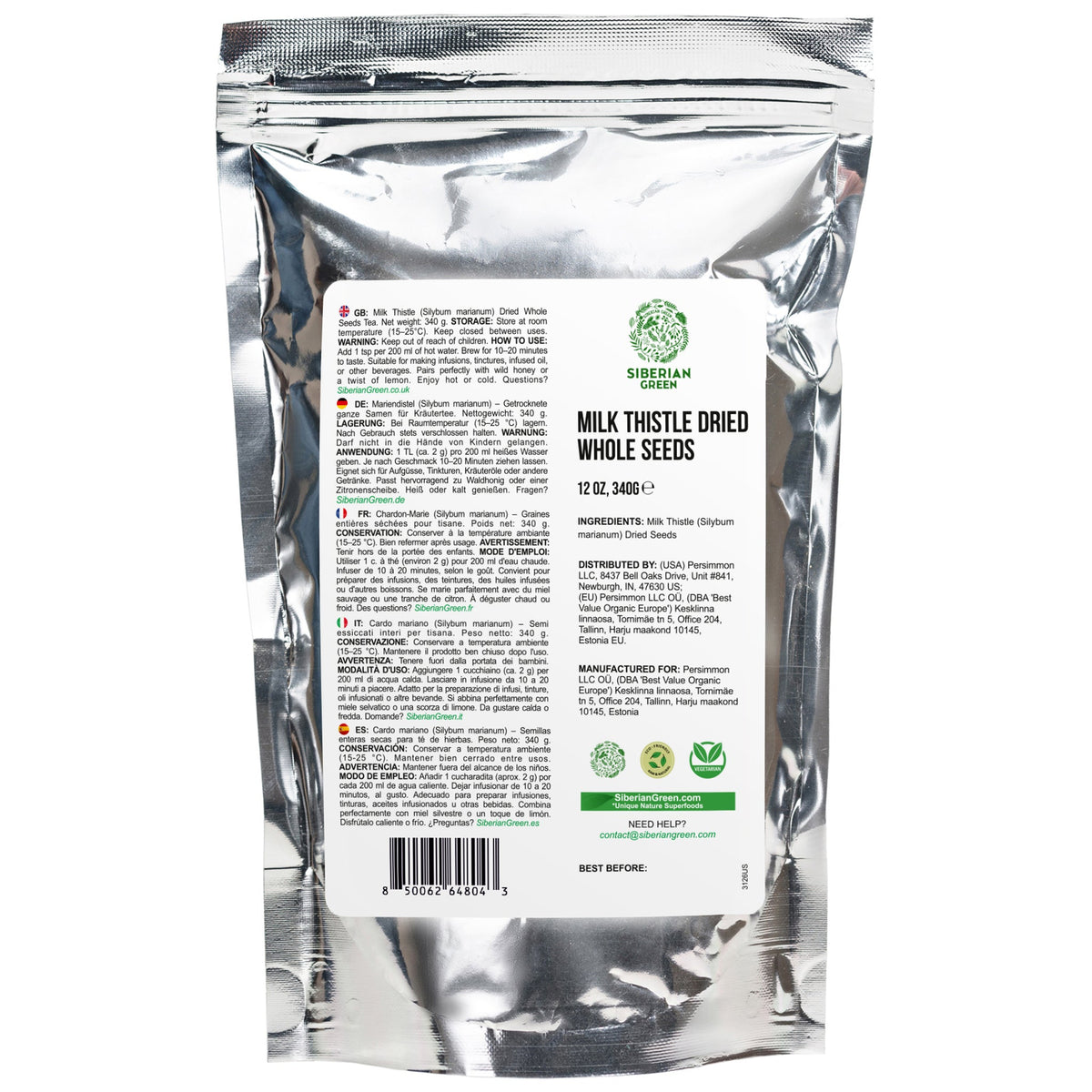 Siberian Green Milk Thistle Seeds Tea Australia Single Ingredient Herbal Tea Caffeine Free  Liver Support Silybum marianum Whole Seeds 340 g