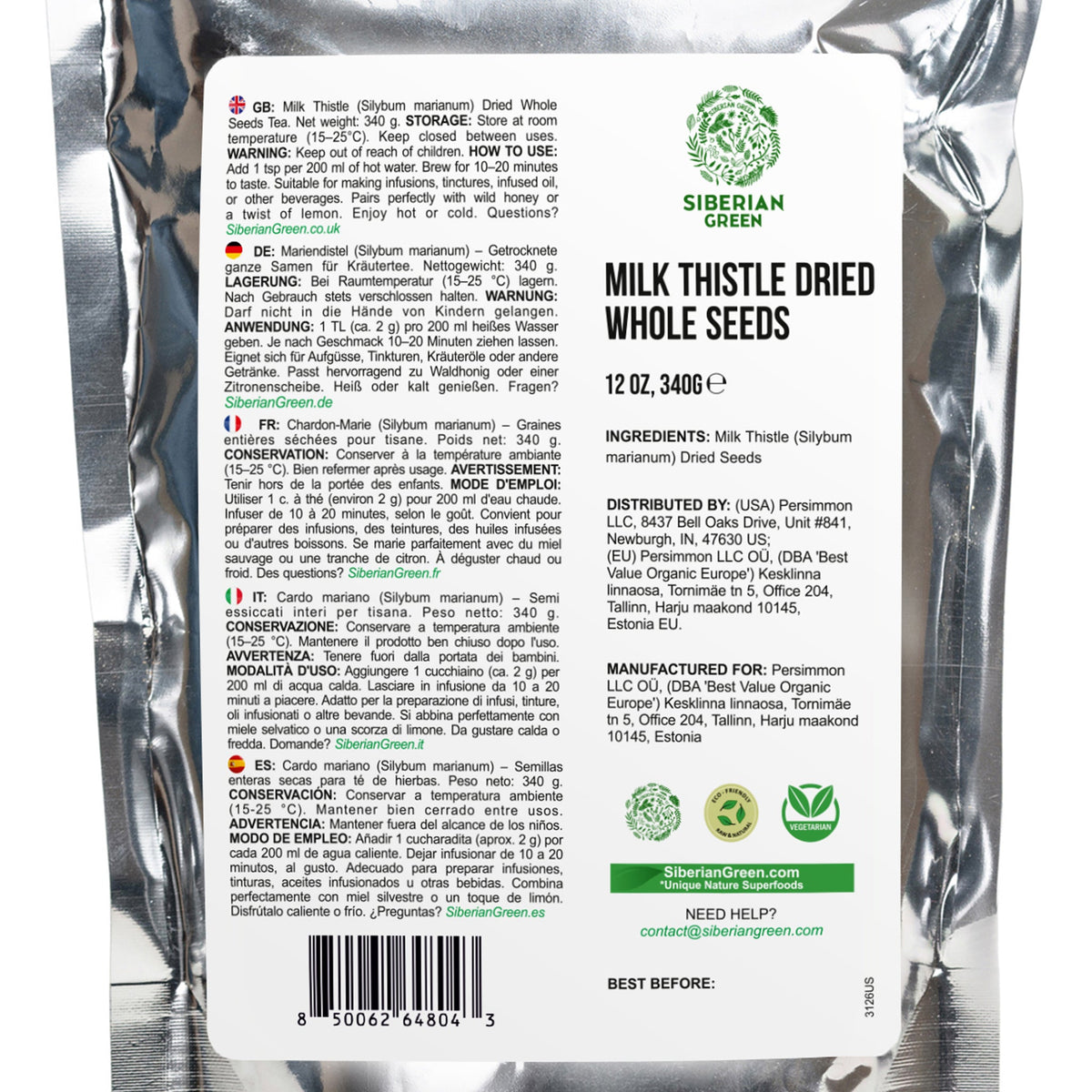 Siberian Green Milk Thistle Seeds Tea Australia Single Ingredient Herbal Tea Caffeine Free  Liver Support Silybum marianum Whole Seeds 340 g