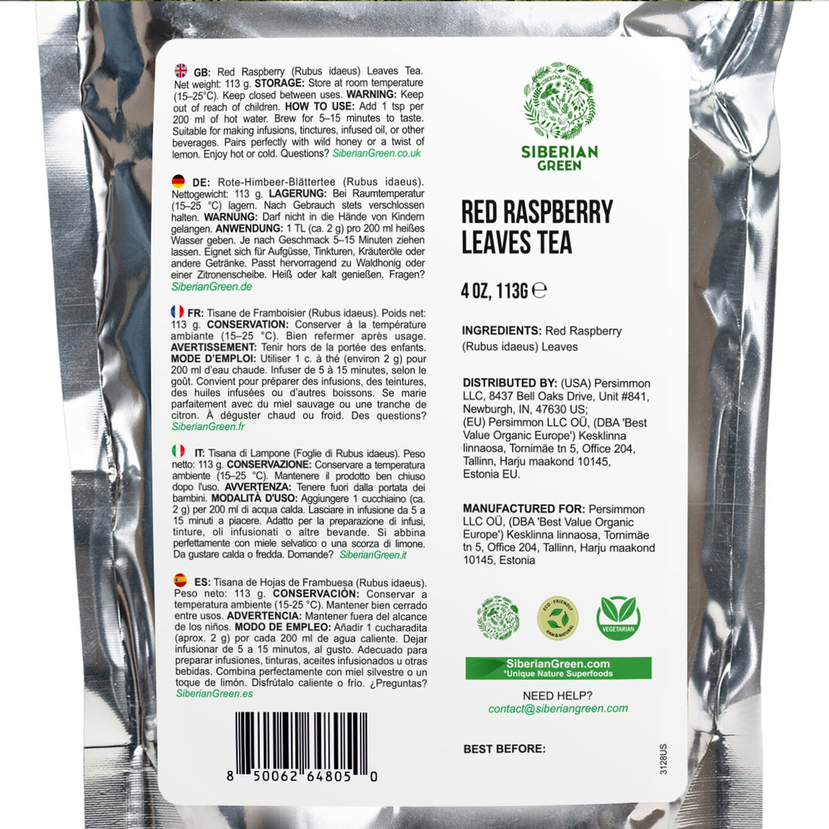 Siberian Green Red Raspberry Leaf Tea Australia Mild Sweet Herbal Tea - Womens Balance Rubus idaeus Loose Leaf 113 g