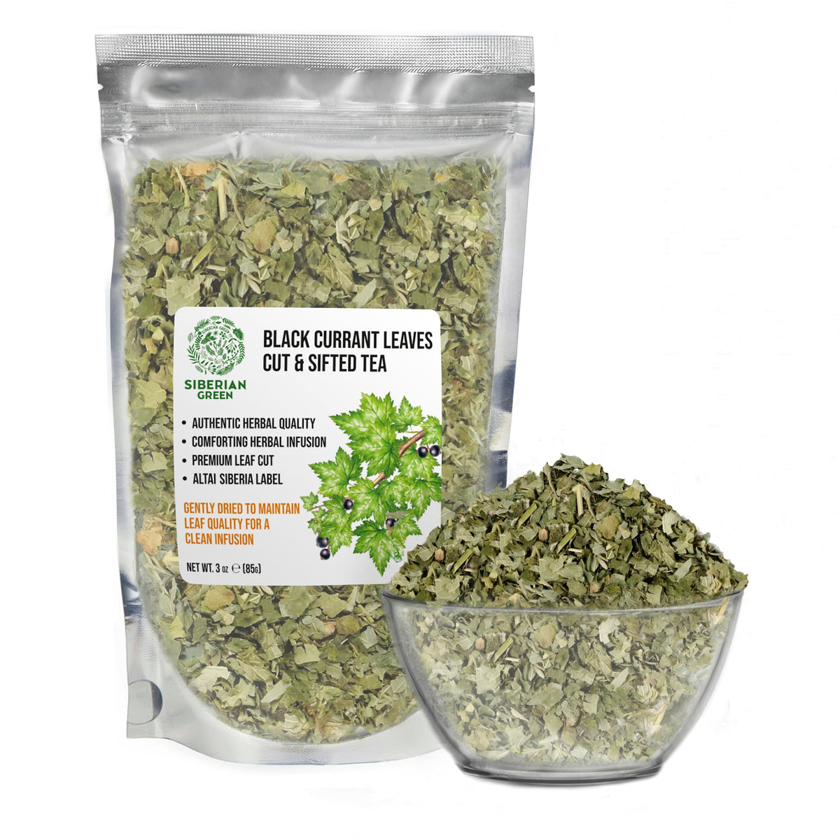 Siberian Green Black Currant Leaf Tea 85 g – Loose Leaf Cut and Sifted Botanical Leaves for Daily Use