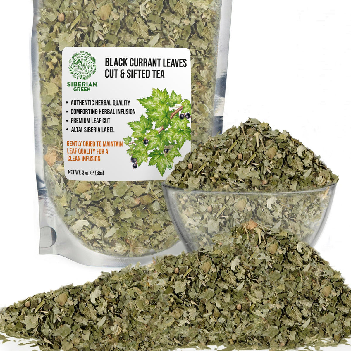 Siberian Green Black Currant Leaf Tea 85 g – Loose Leaf Cut and Sifted Botanical Leaves for Daily Use