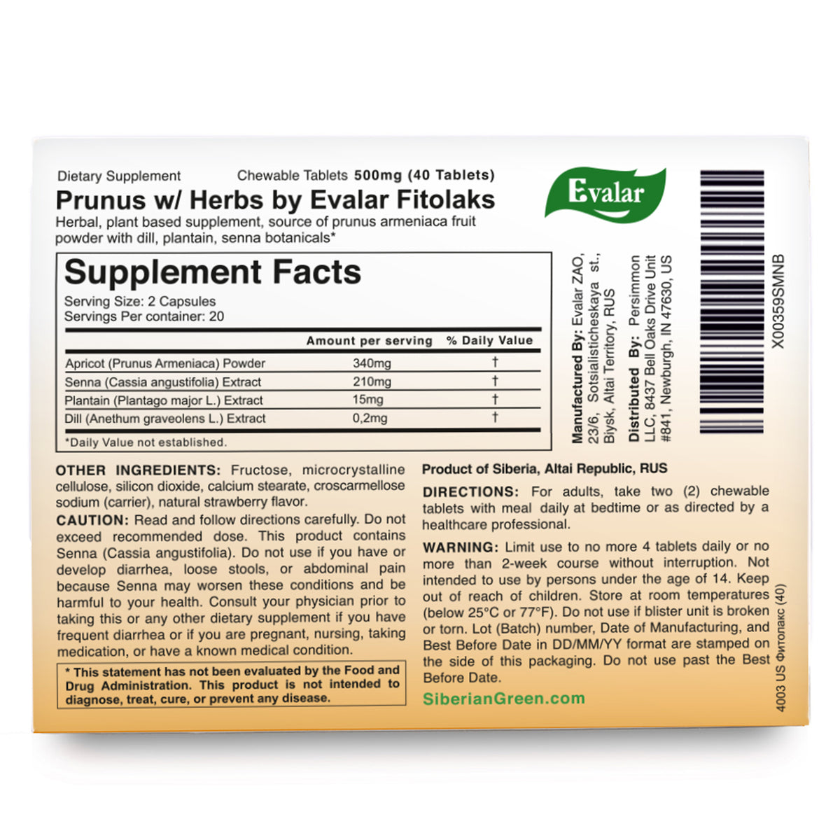 Fitolax Apricot by Evalar 40 Tabs