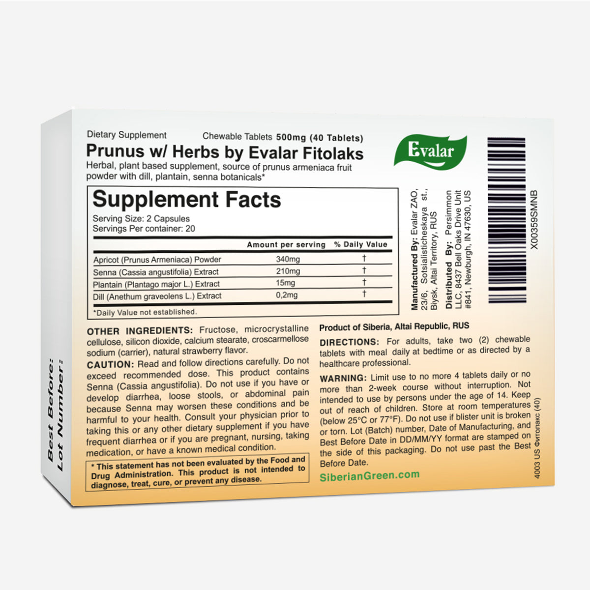 Fitolax Apricot by Evalar 40 Tabs