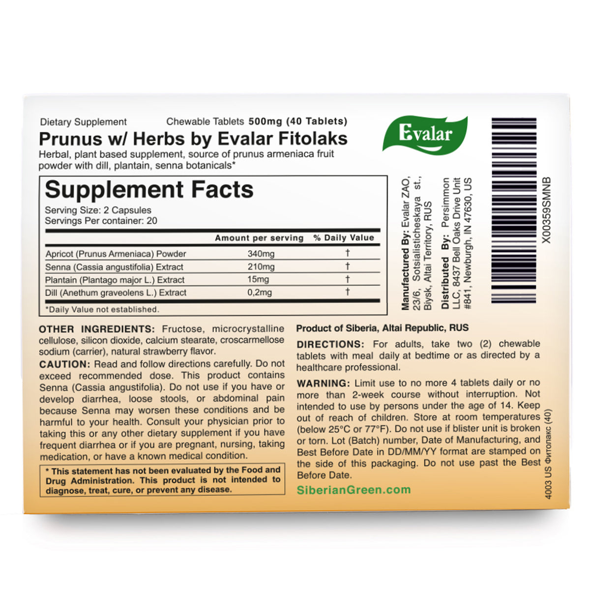 Fitolax Apricot by Evalar 40 Tabs