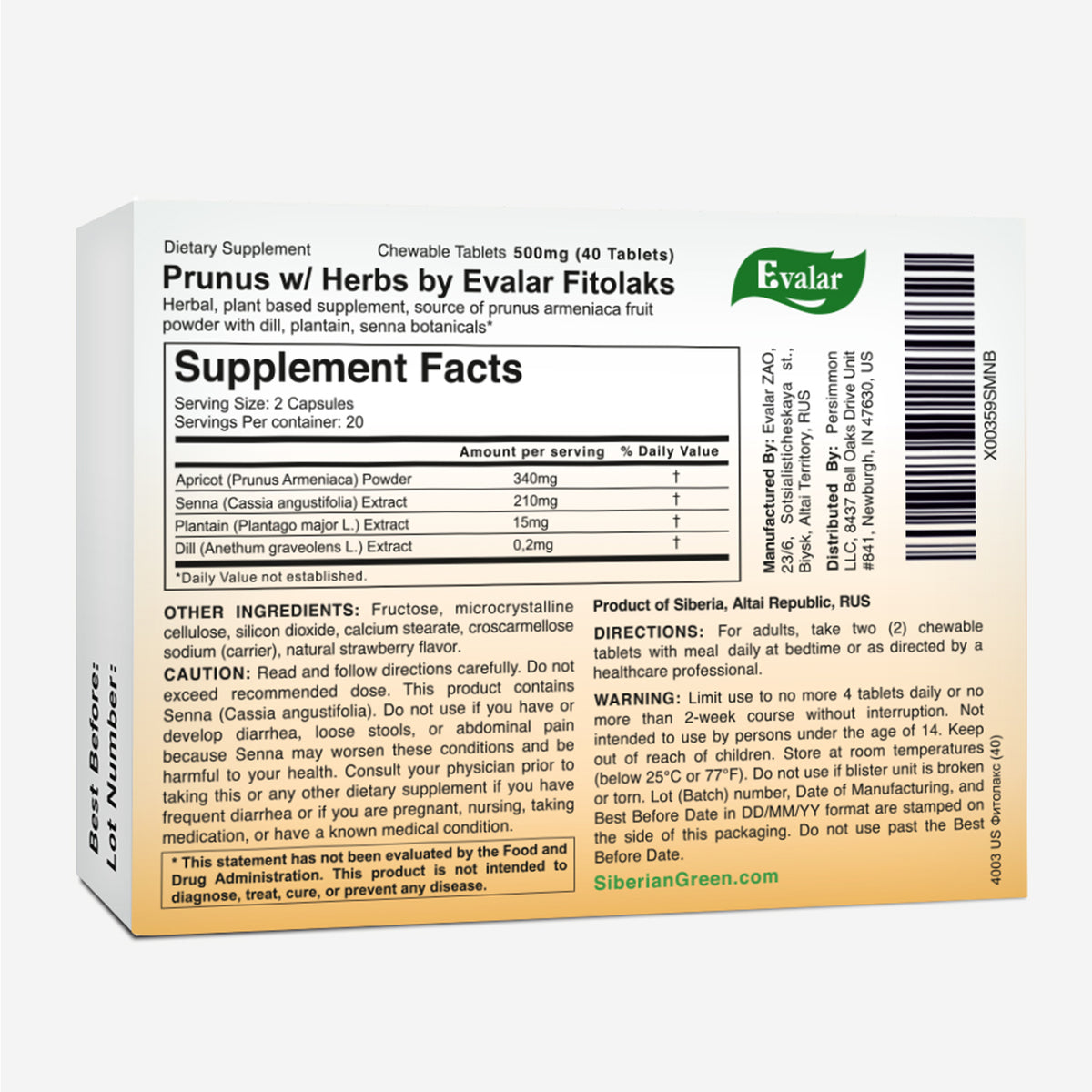 Fitolax Apricot by Evalar 40 Tabs