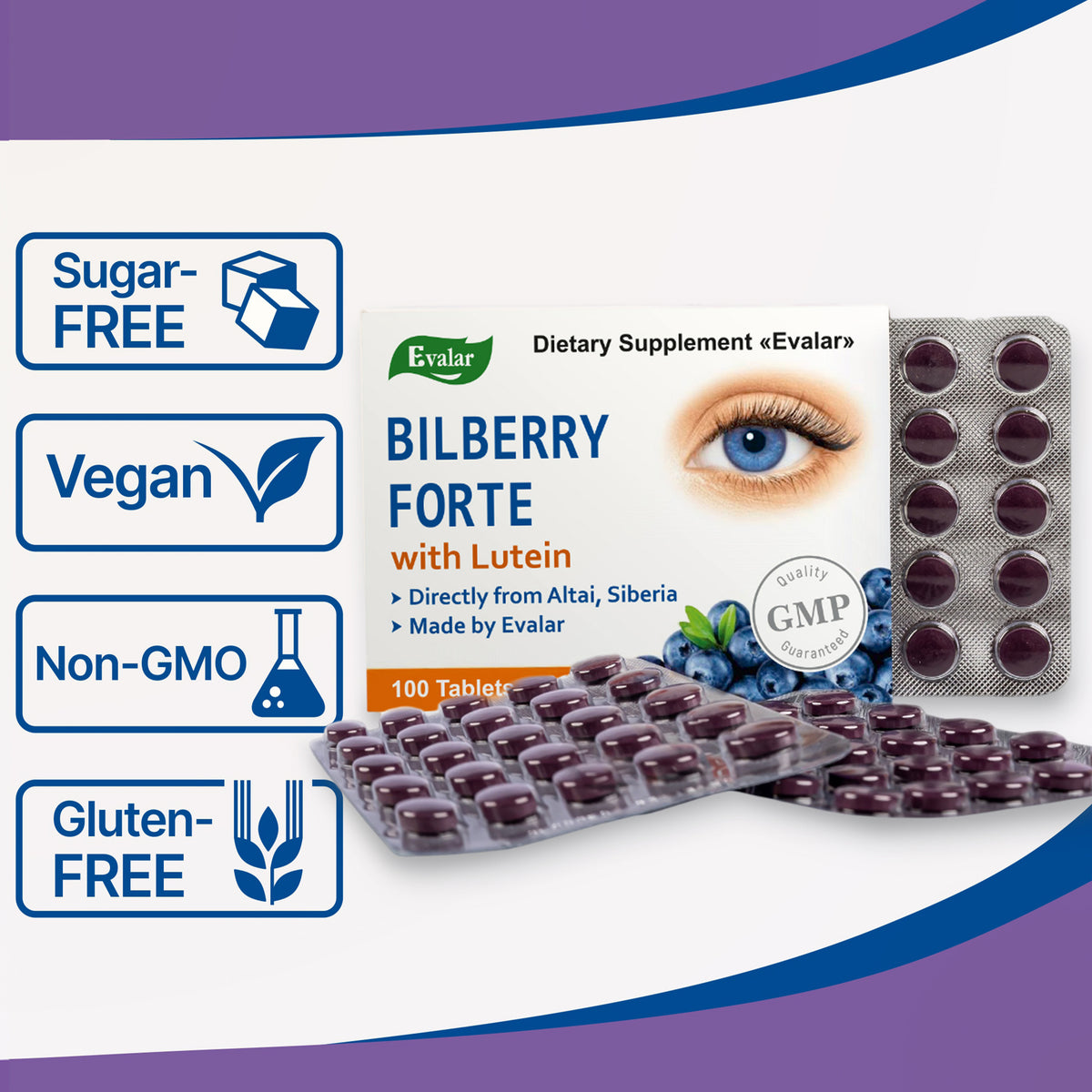 Blueberry Bilberry Forte by Evalar 100 Tabs