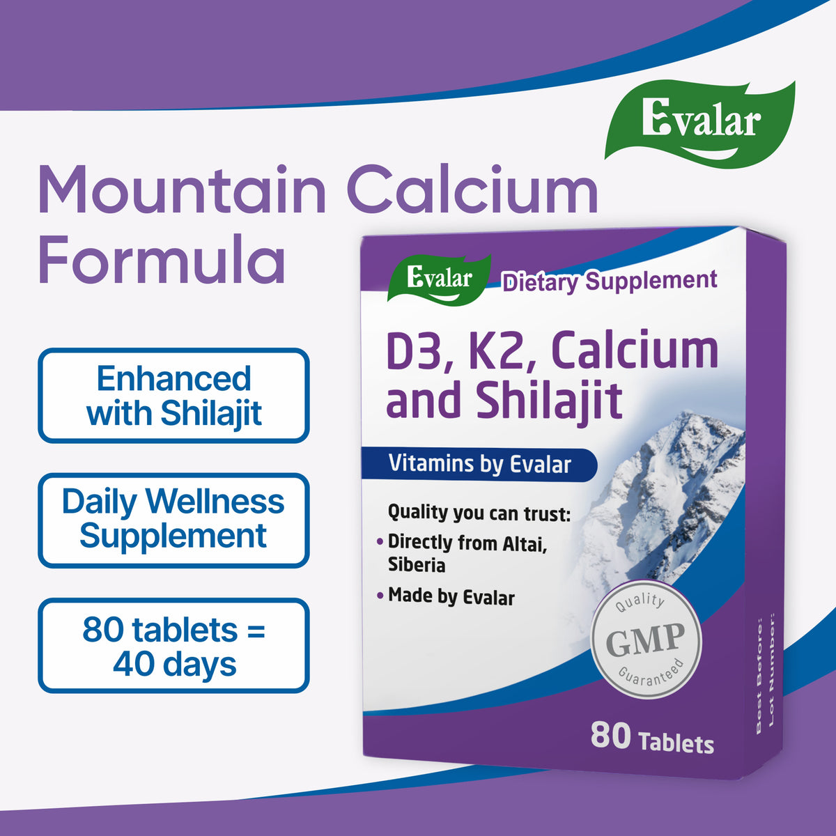 Mountain Calcium Evalar 80 Tabs with Siberian Altai Golden Shilajit