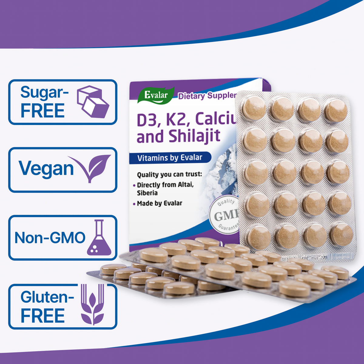 Mountain Calcium Evalar 80 Tabs with Siberian Altai Golden Shilajit