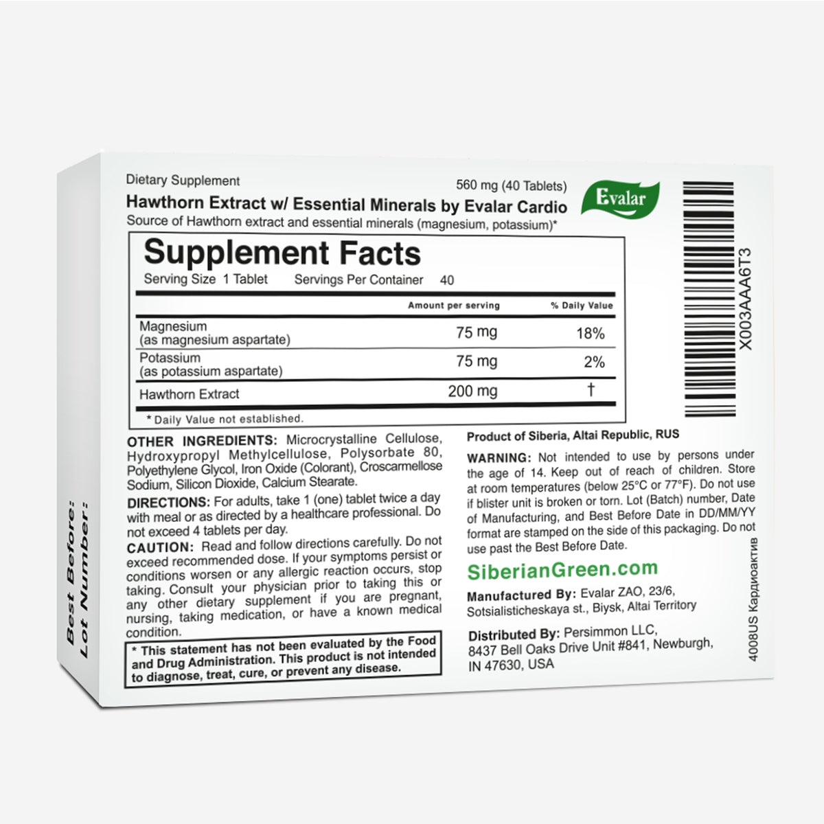 Hawthorn Herbs by Evalar 40 Tabs