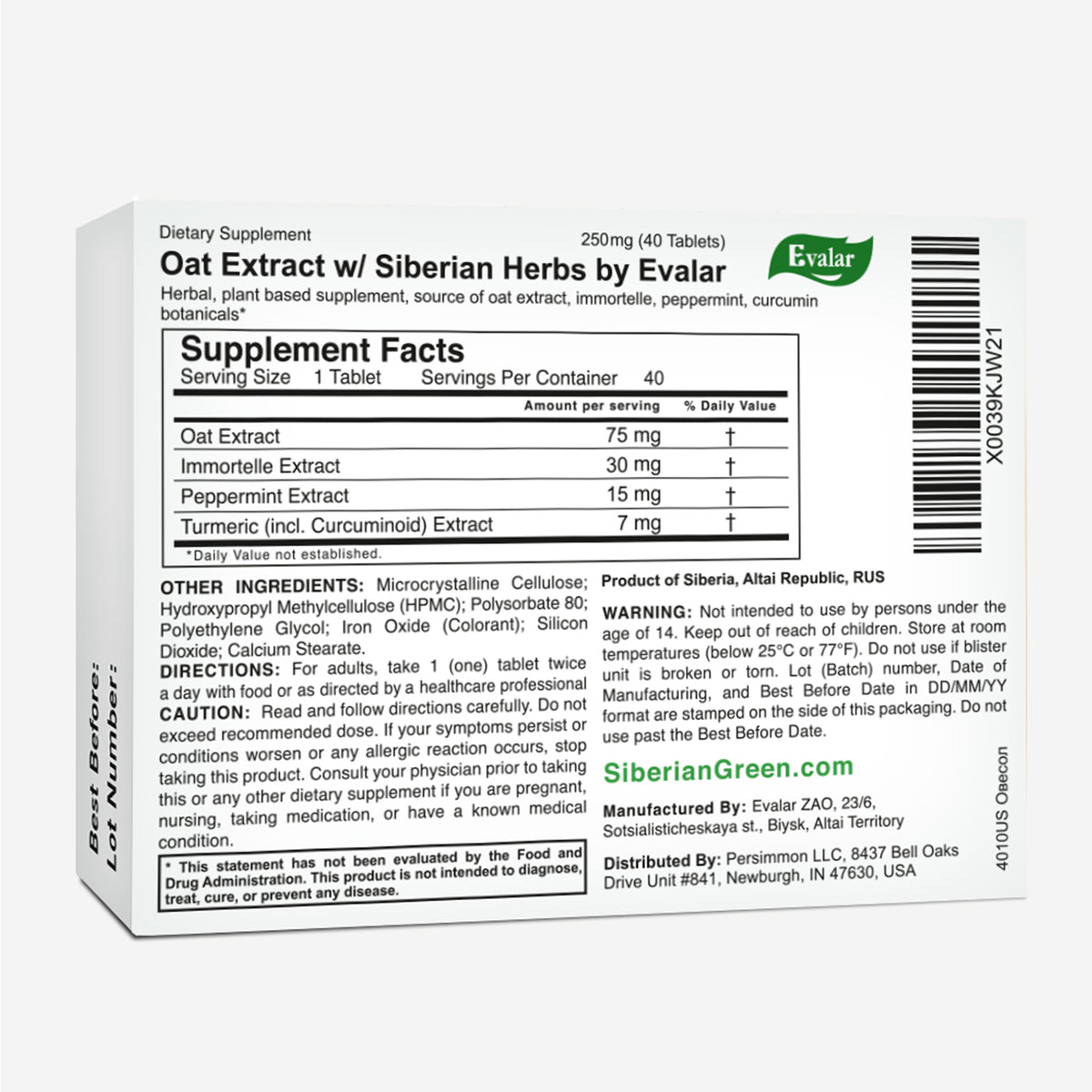 Ovesol Evalar Oat Extract 40 Tabs