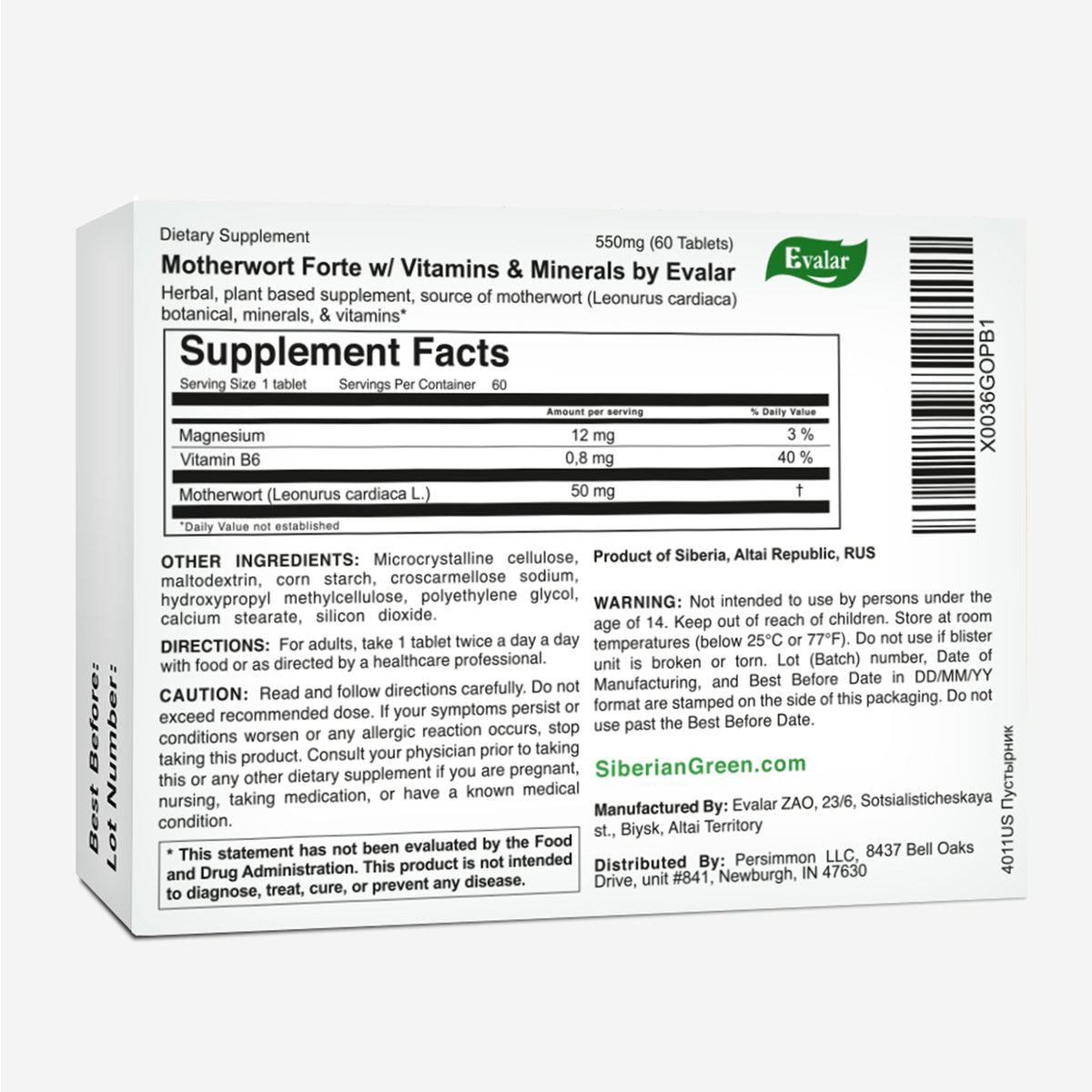 Motherwort by Evalar 40 Tabs