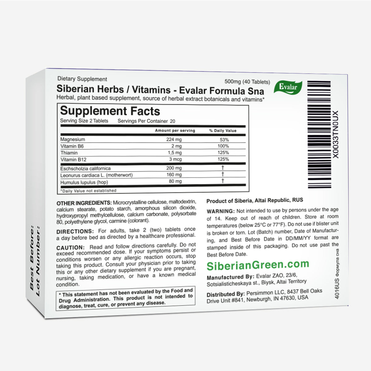 Siberian Herbs Vitamins by Evalar Formula 40 Tabs