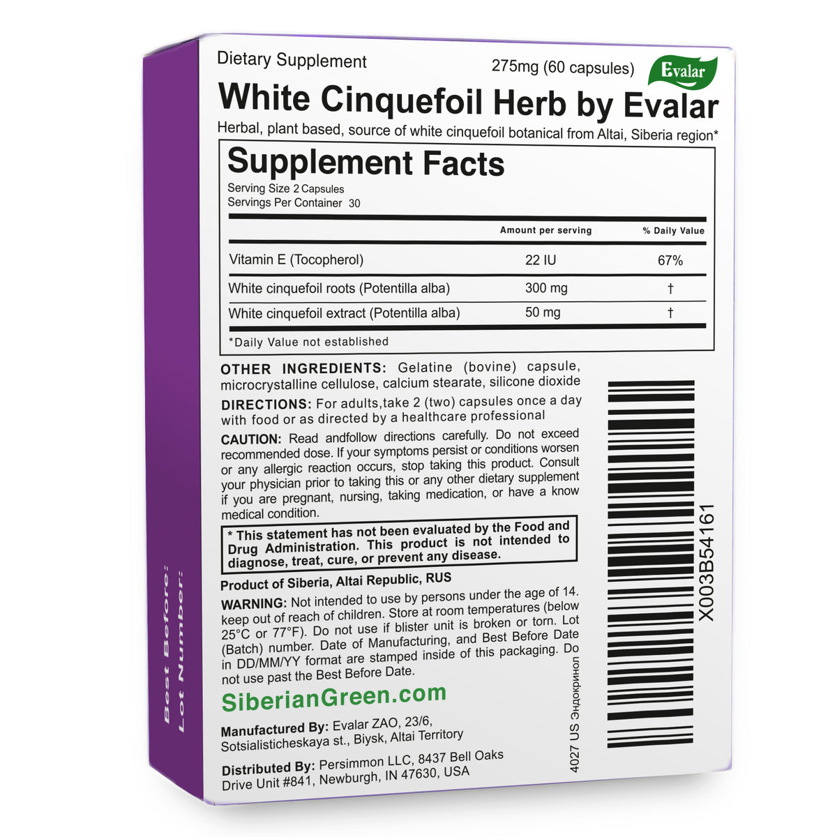 White Cinquefoil Potentilla Herb by Evalar 60 Caps