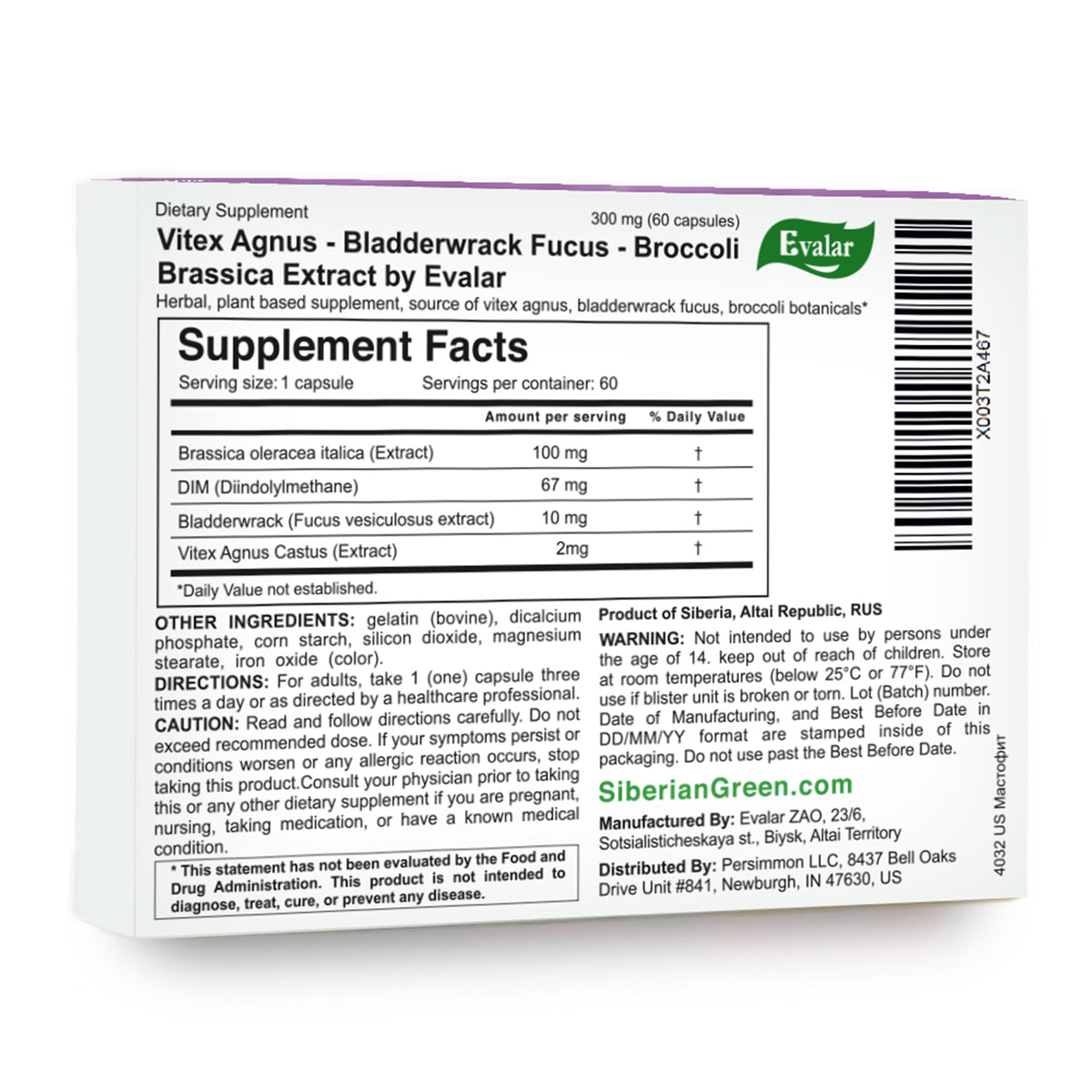 Vitex Chaste Tree Bladderwrack Fucus Extract Mastofit Herb by Evalar 100 Tab