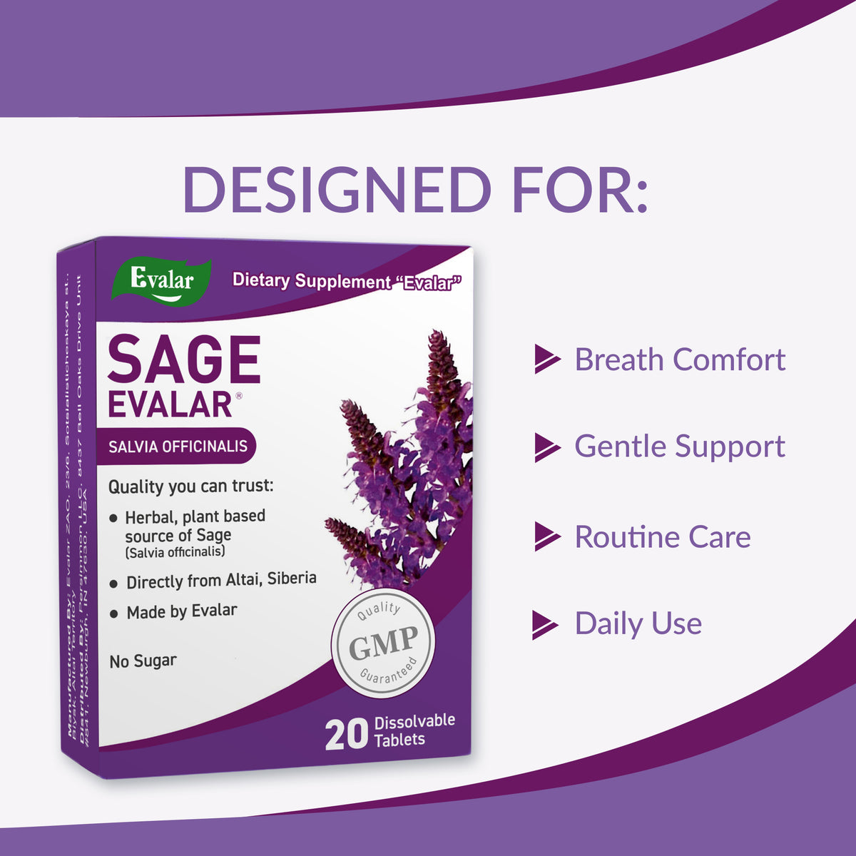 Sage Salvia officinalis Herb by Evalar Dissolvable 20 Tabs