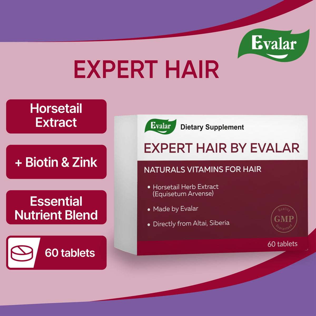 Expert Hair Horsetail Herb Equisetum Arvense Extract by Evalar 60 Tabs