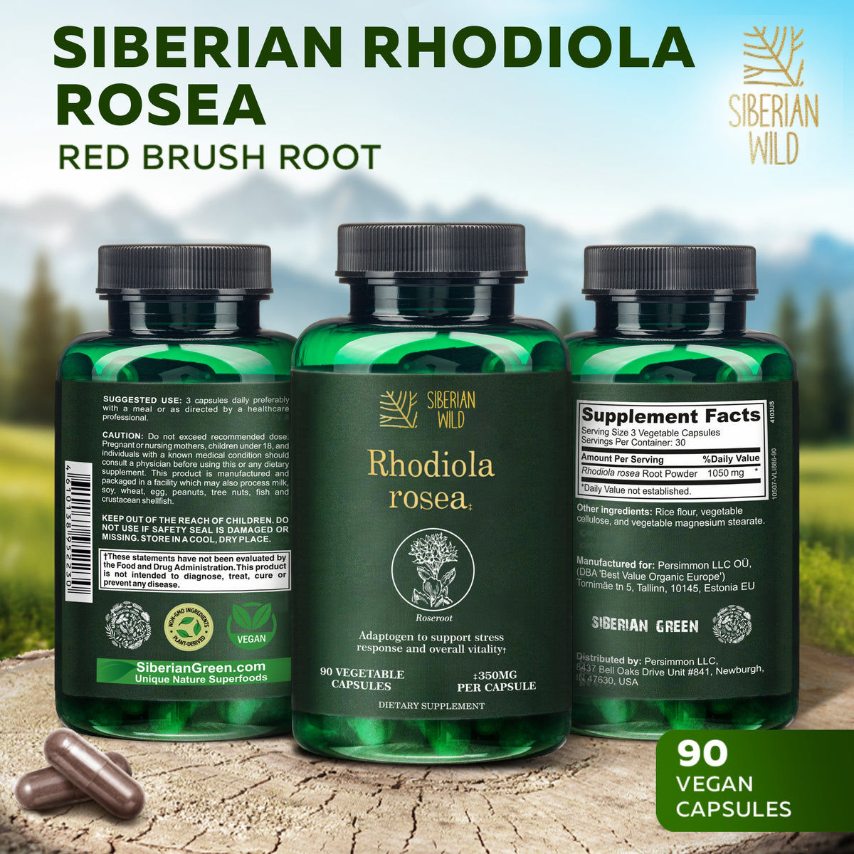 Siberian Wild Rhodiola Rosea Capsules – 350 mg – 90 Vegan Capsules