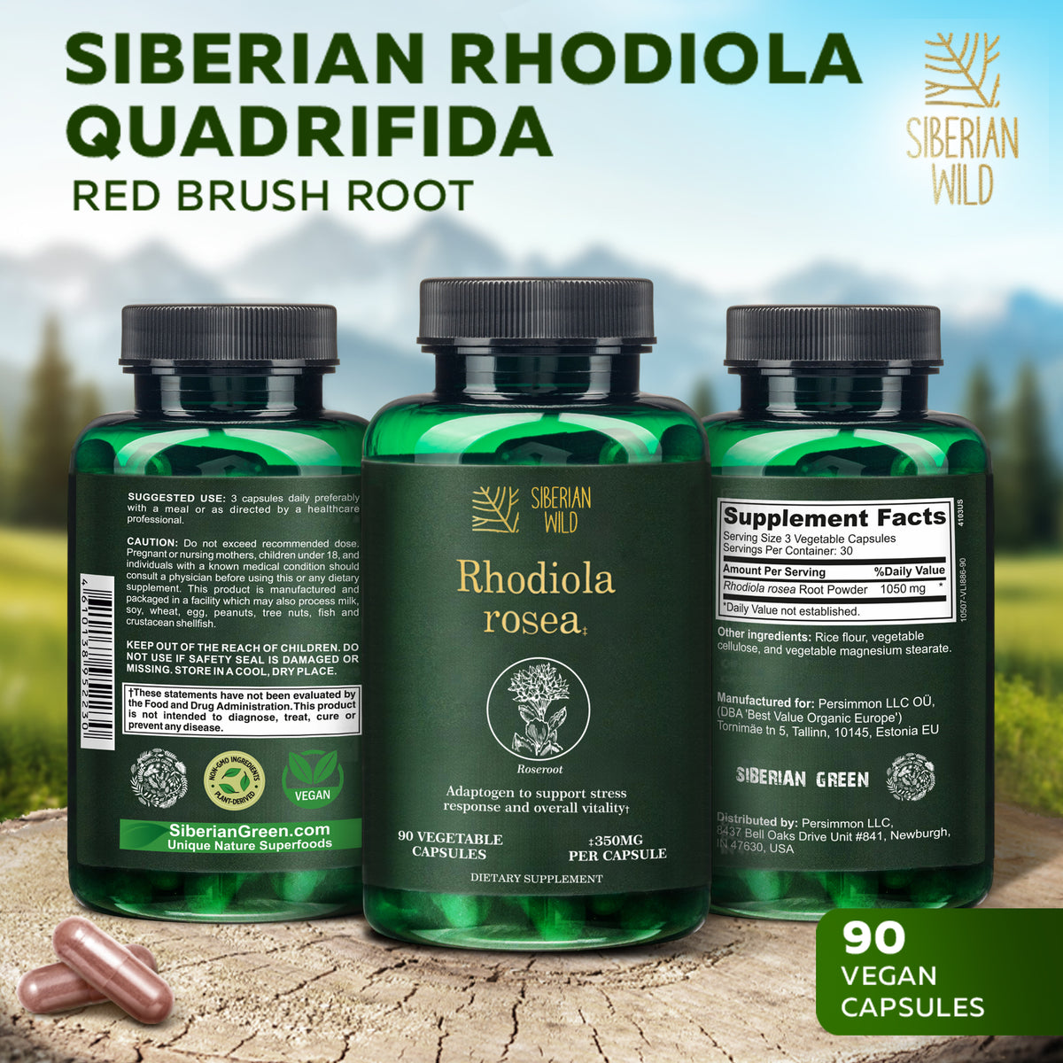 Siberian Wild Rhodiola Rosea Capsules – 350 mg – 90 Vegan Capsules
