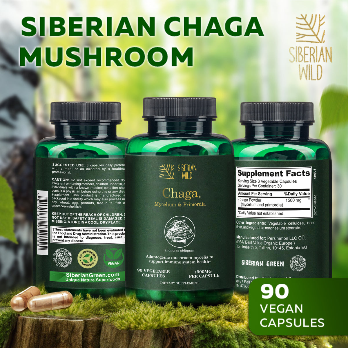 Siberian Wild White Chaga Mushroom Capsules 1500mg Immune Support Antioxidant Energy Vegan Supplement Australia