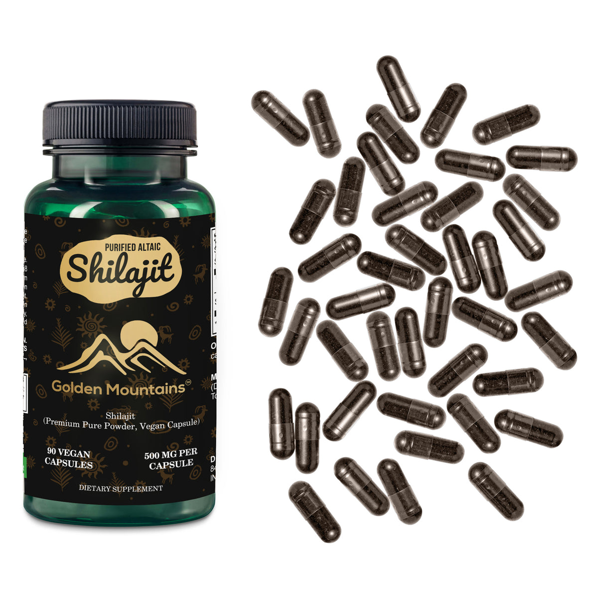Golden Mountains Shilajit Vegan Capsules – 500mg, 90 Vegan Capsules