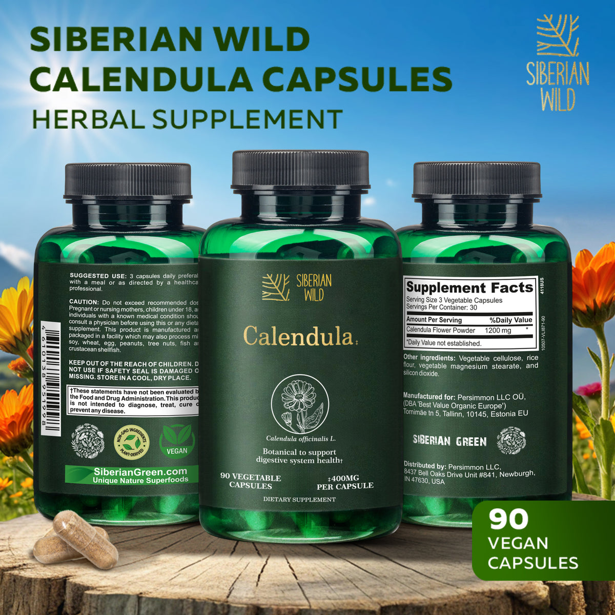Siberian Wild Calendula Capsules – 1800mg – 90 Vegan Capsules