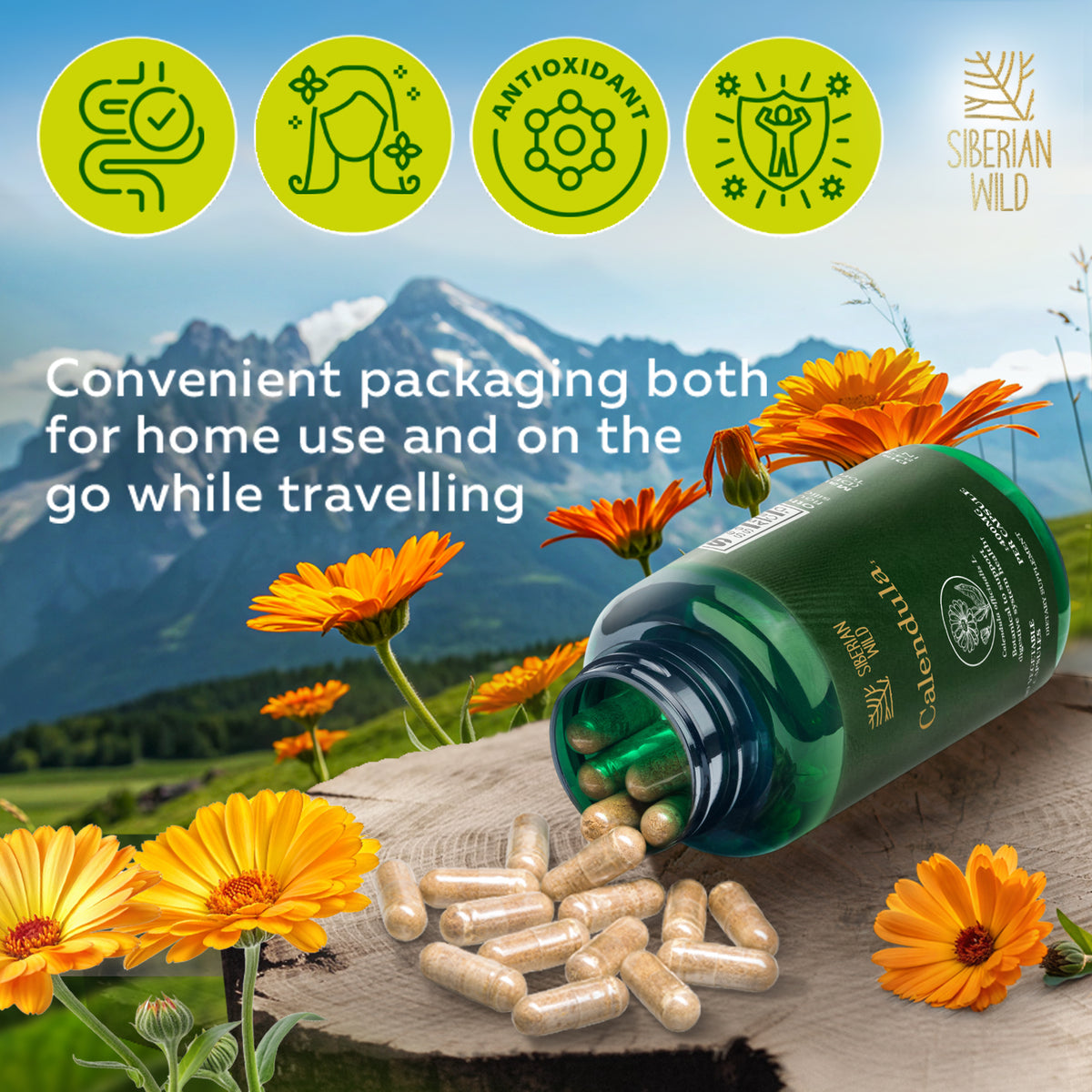 Siberian Wild Calendula Capsules – 1800mg – 90 Vegan Capsules