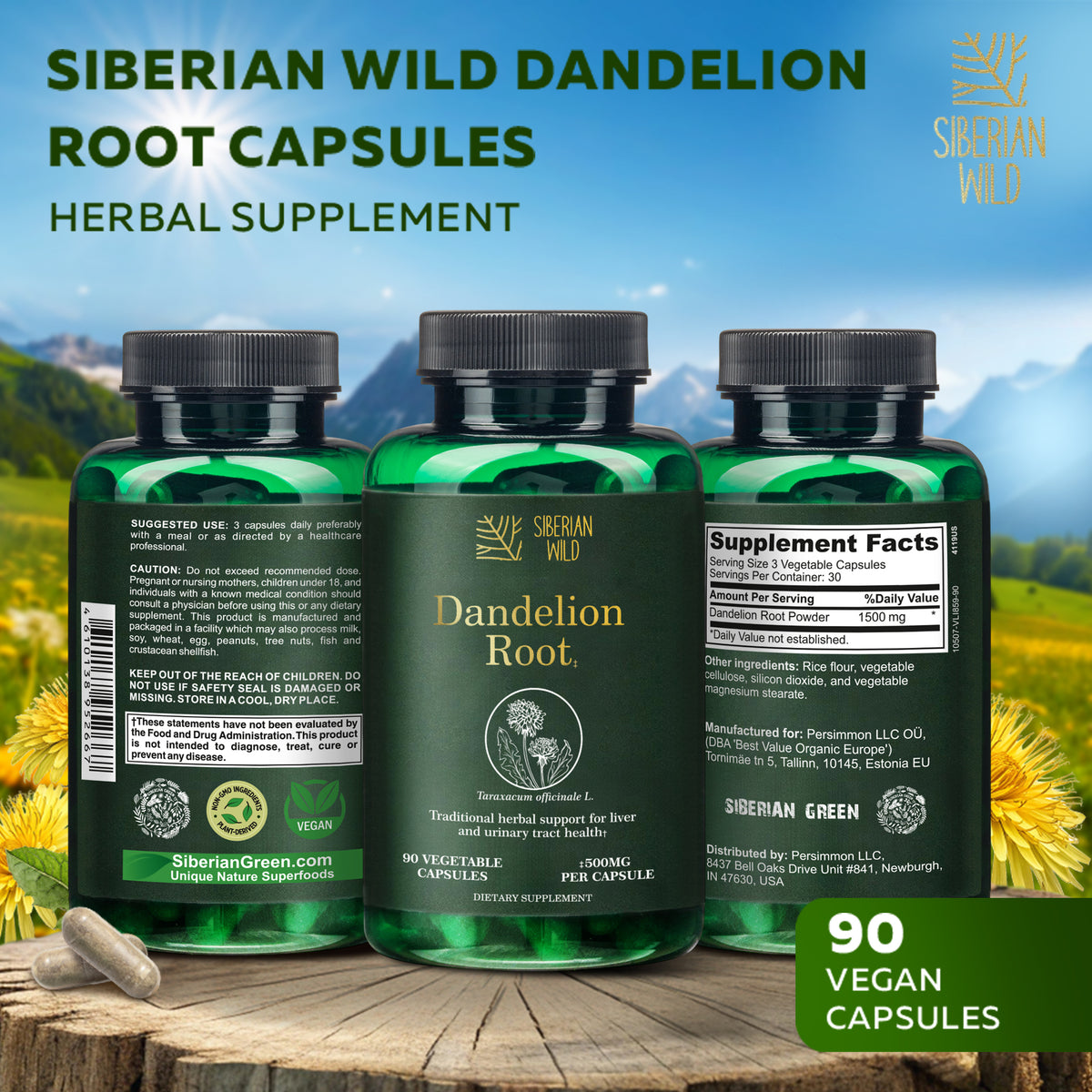 Siberian Wild Dandelion Root Capsules – 1500mg Vegan Liver Support