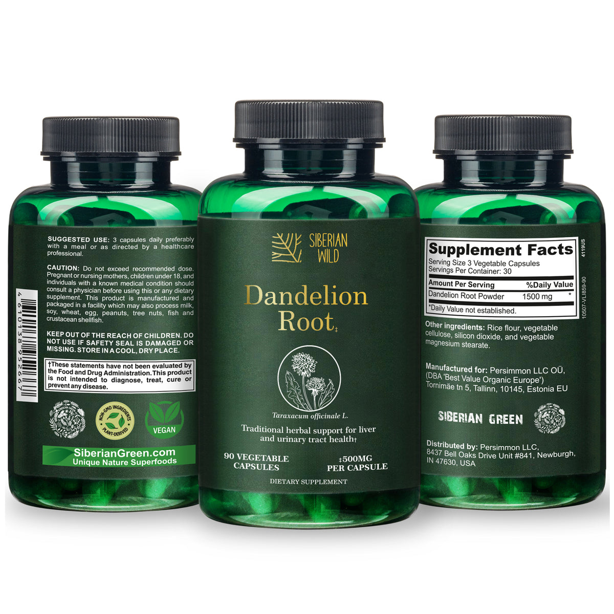 Siberian Wild Dandelion Root Capsules – 1500mg Vegan Liver Support