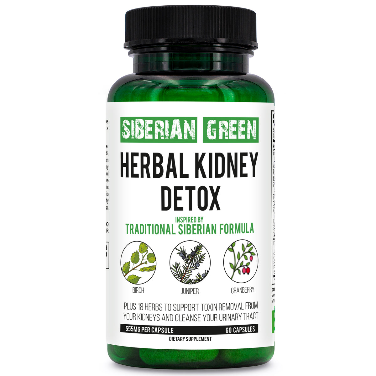 Siberian Green Herbal Kidney Detox 60 Capsules – Cranberry Birch Juniper Traditional Siberian Formula