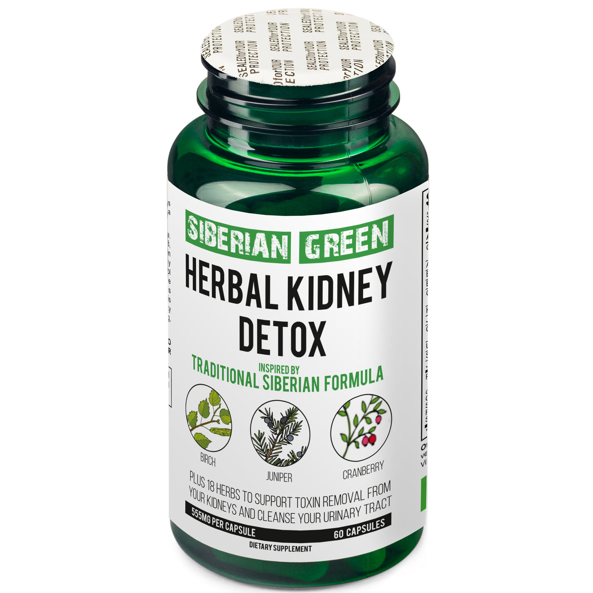 Siberian Green Herbal Kidney Detox 60 Capsules – Cranberry Birch Juniper Traditional Siberian Formula