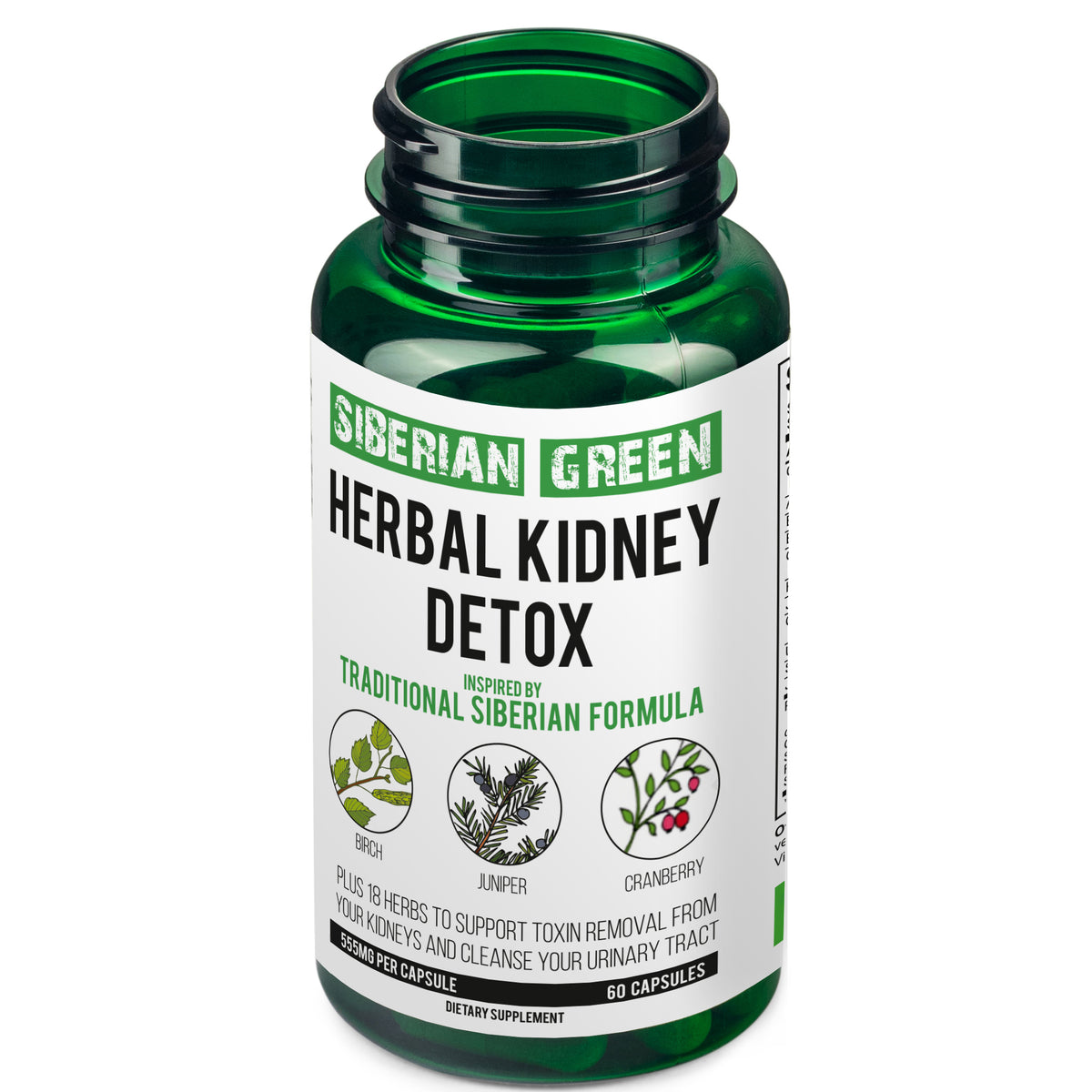 Siberian Green Herbal Kidney Detox 60 Capsules – Cranberry Birch Juniper Traditional Siberian Formula