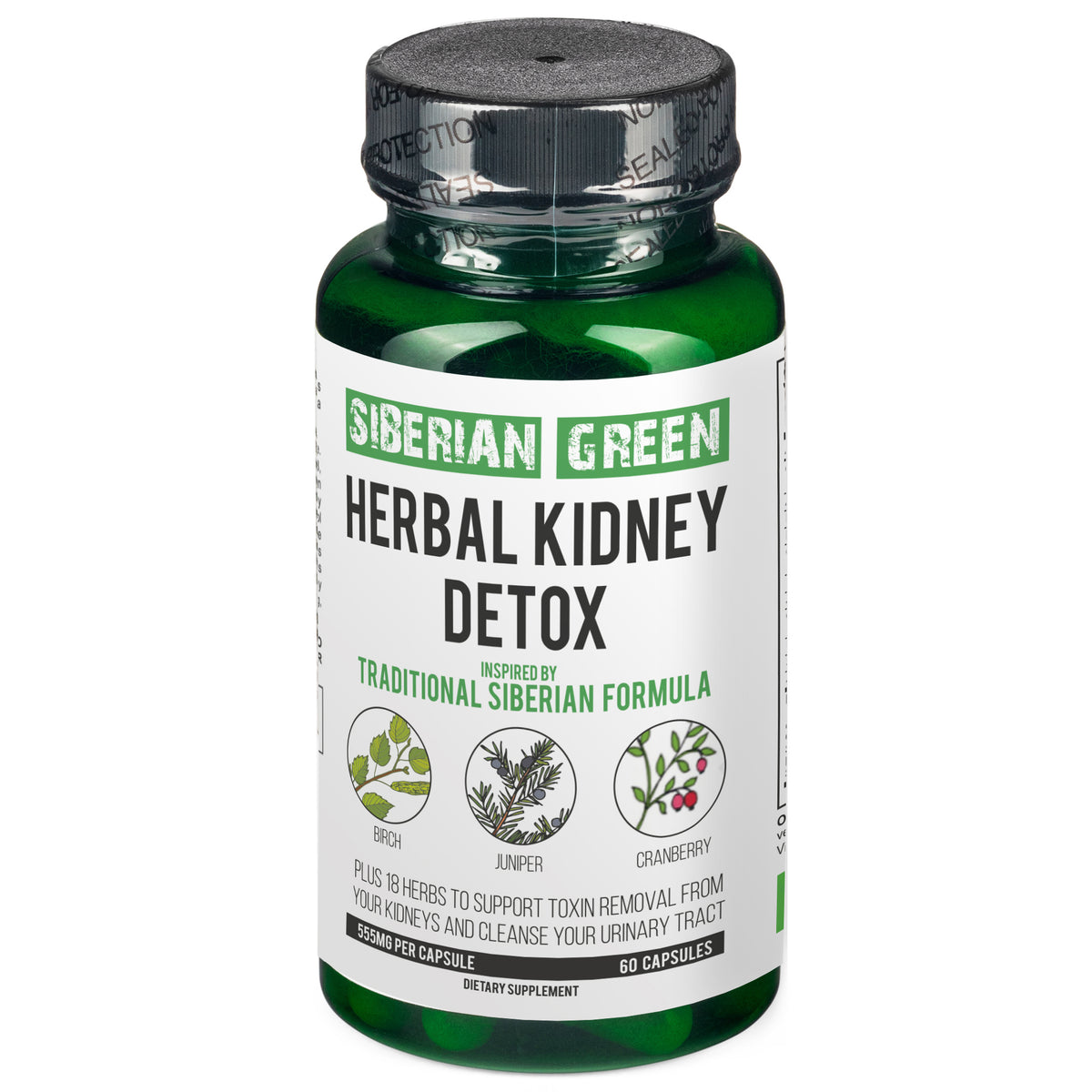 Siberian Green Herbal Kidney Detox 60 Capsules – Cranberry Birch Juniper Traditional Siberian Formula