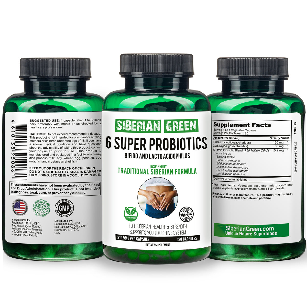 Siberian Green 6 Super Probiotics Bifido & Lacto Acidophilus 120 Caps - Traditional Siberian Formula
