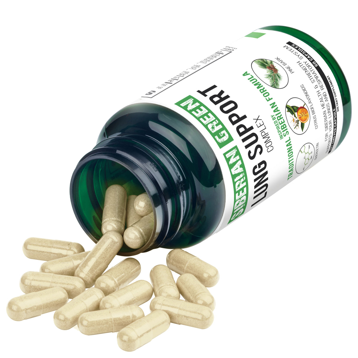Siberian Green Lung Support Complex 60 Capsules - Traditional Formula Supplement Rich in Quercetin, Citrus Bioflavonoids, Pine Bark