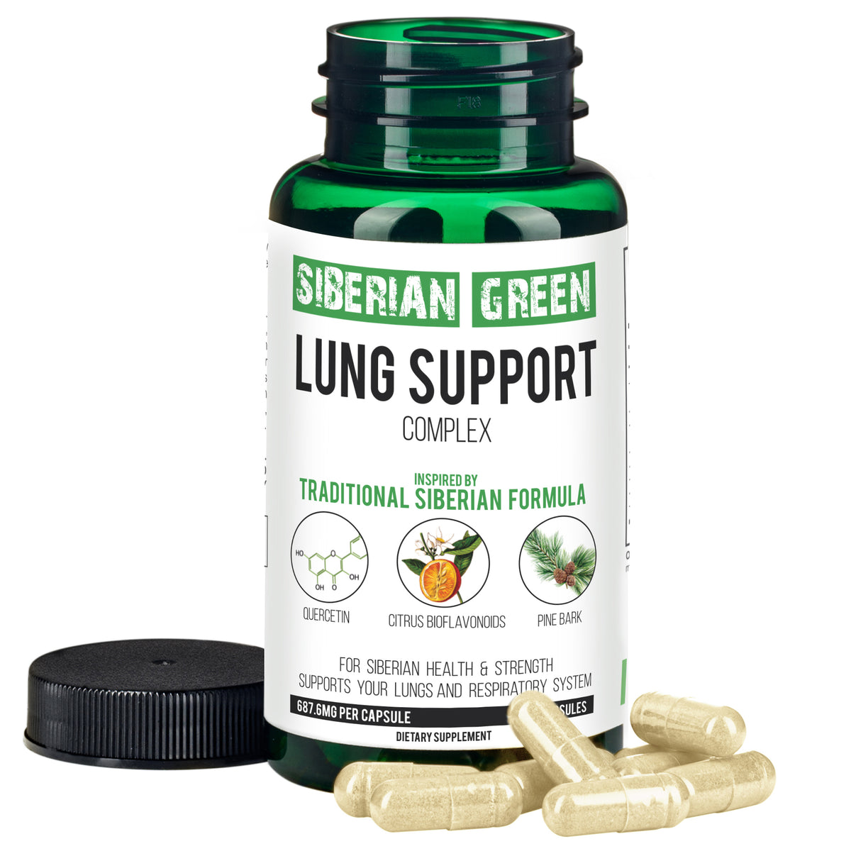 Siberian Green Lung Support Complex 60 Capsules - Traditional Formula Supplement Rich in Quercetin, Citrus Bioflavonoids, Pine Bark